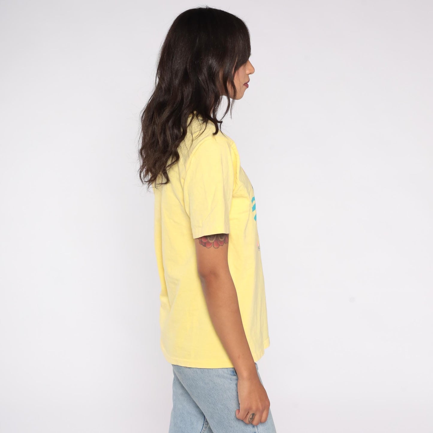 90s Champion Paradise Hawaii Graphic Tee Yellow Neon Pink Small