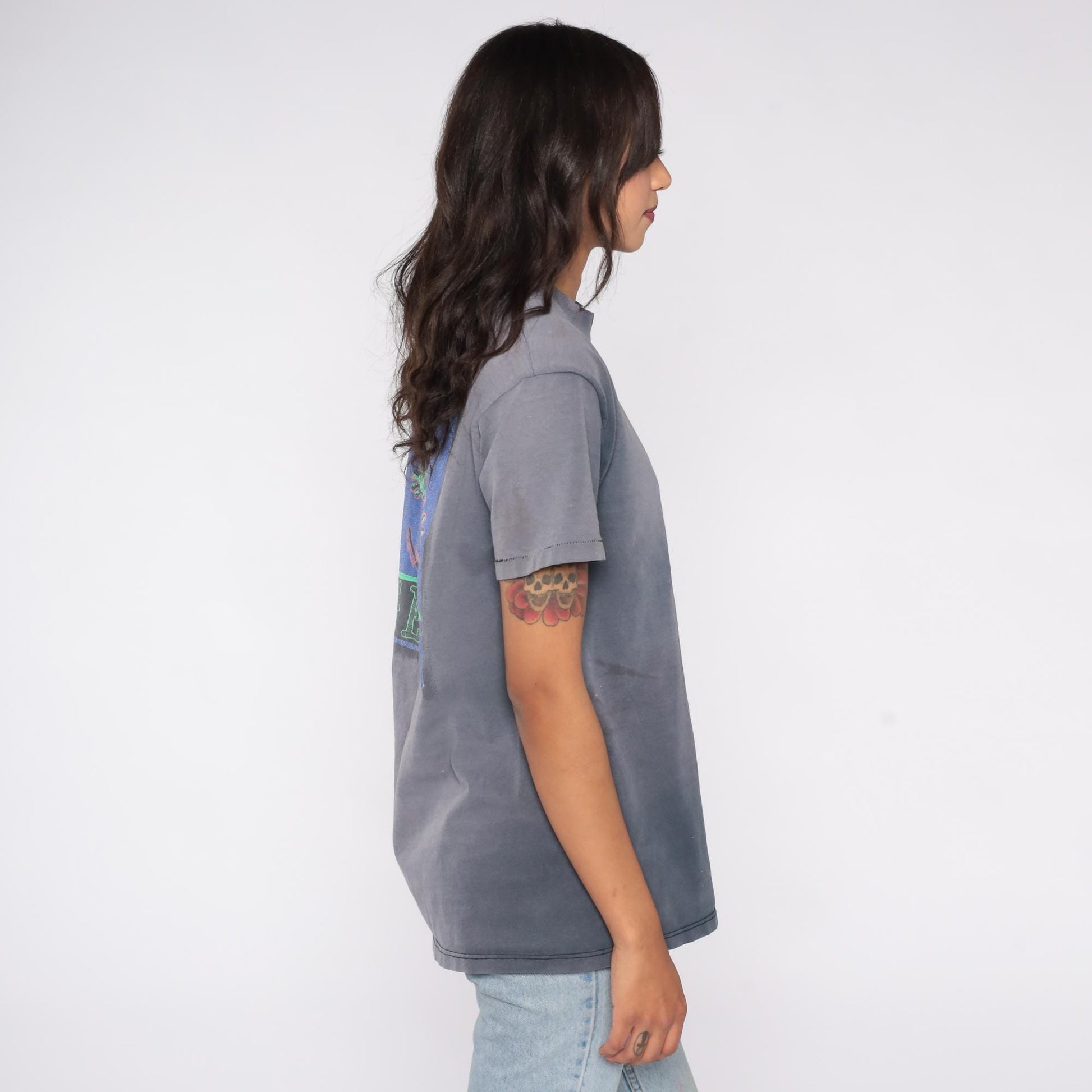 90s Gecko Hawaii Surf Tee Gray Neon Graphic Cotton Large L
