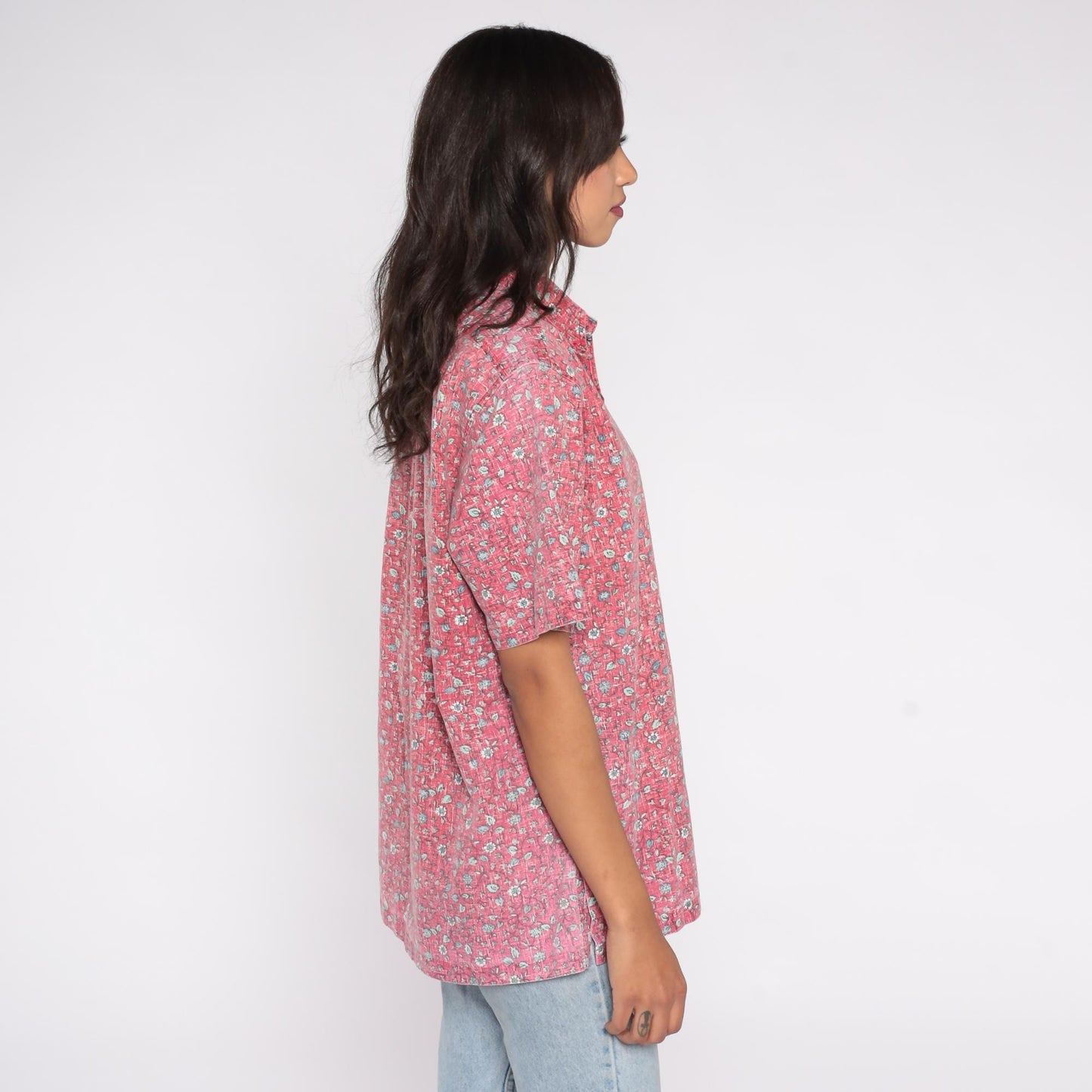 90s Reyn Spooner Hawaiian Shirt Pink Floral Button Down Cotton Medium