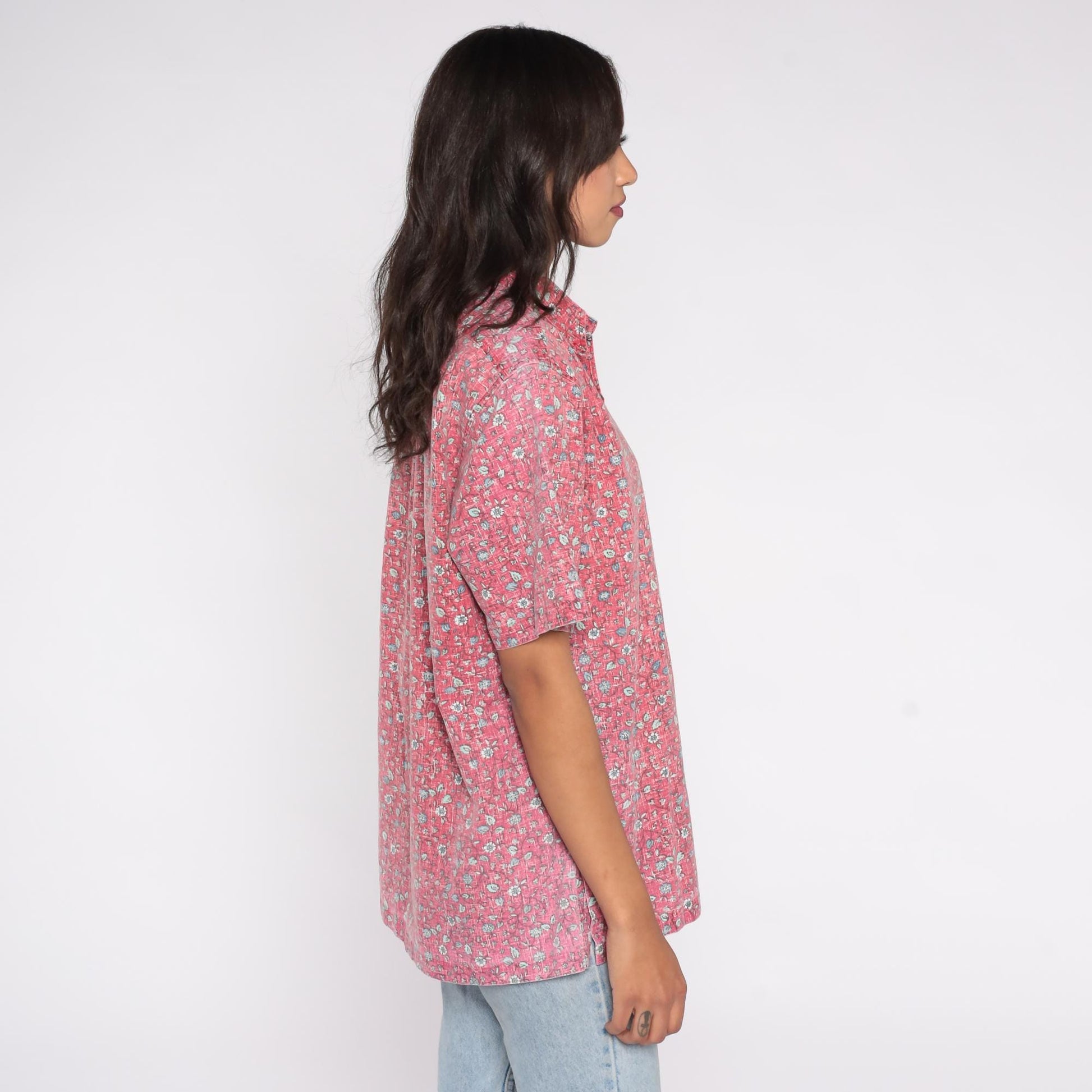 90s Reyn Spooner Hawaiian Shirt Pink Floral Button Down Cotton Medium