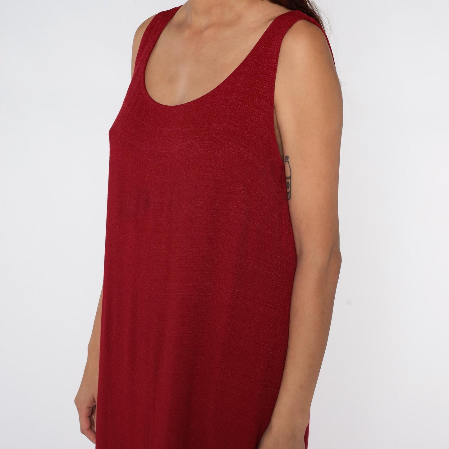 90s Jessica Howard Burgundy Maxi Dress Sleeveless Column Scoop Neck Side Slit Large