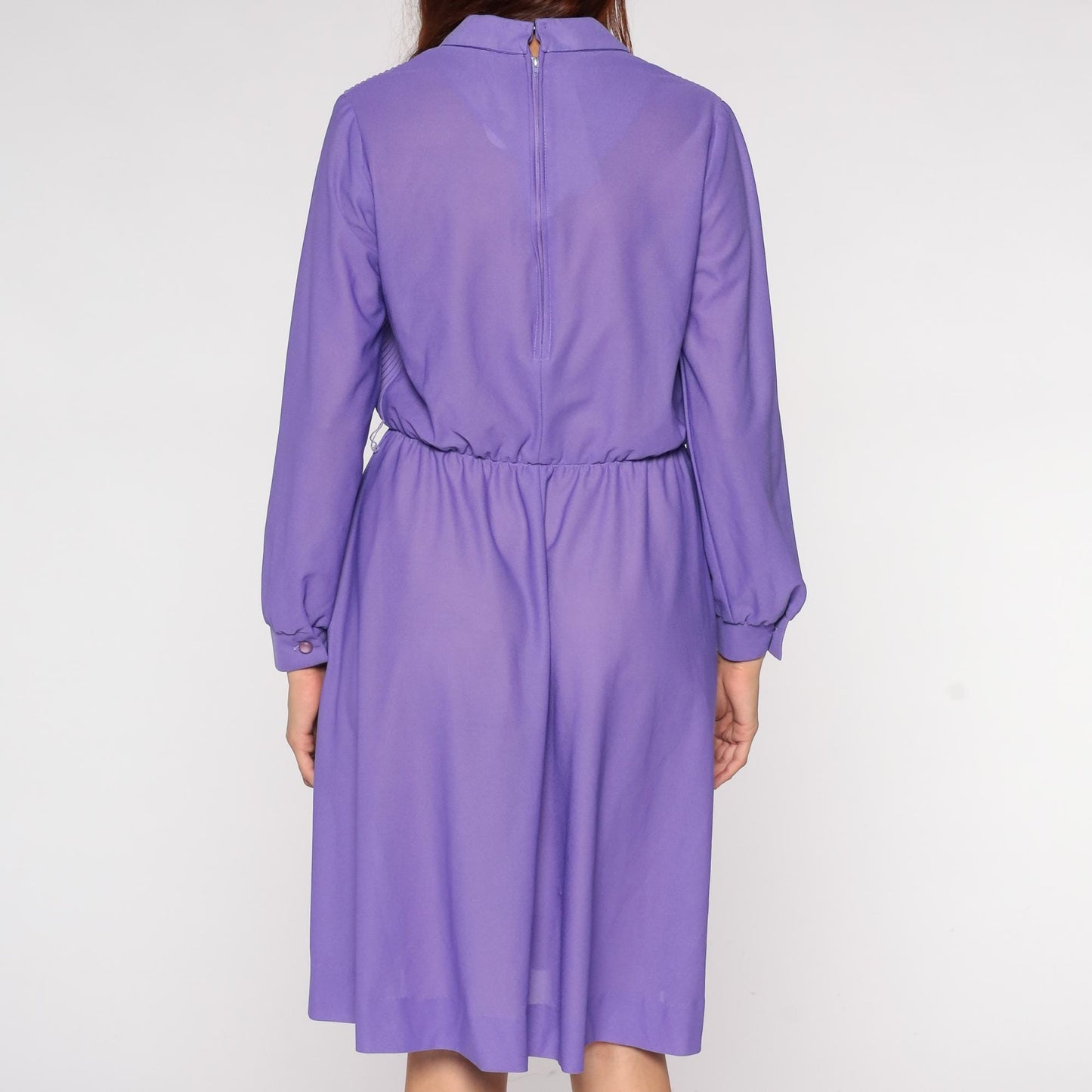 70s Ina Carol Lavender Pleated Collar Secretary Dress Long Sleeve Medium M