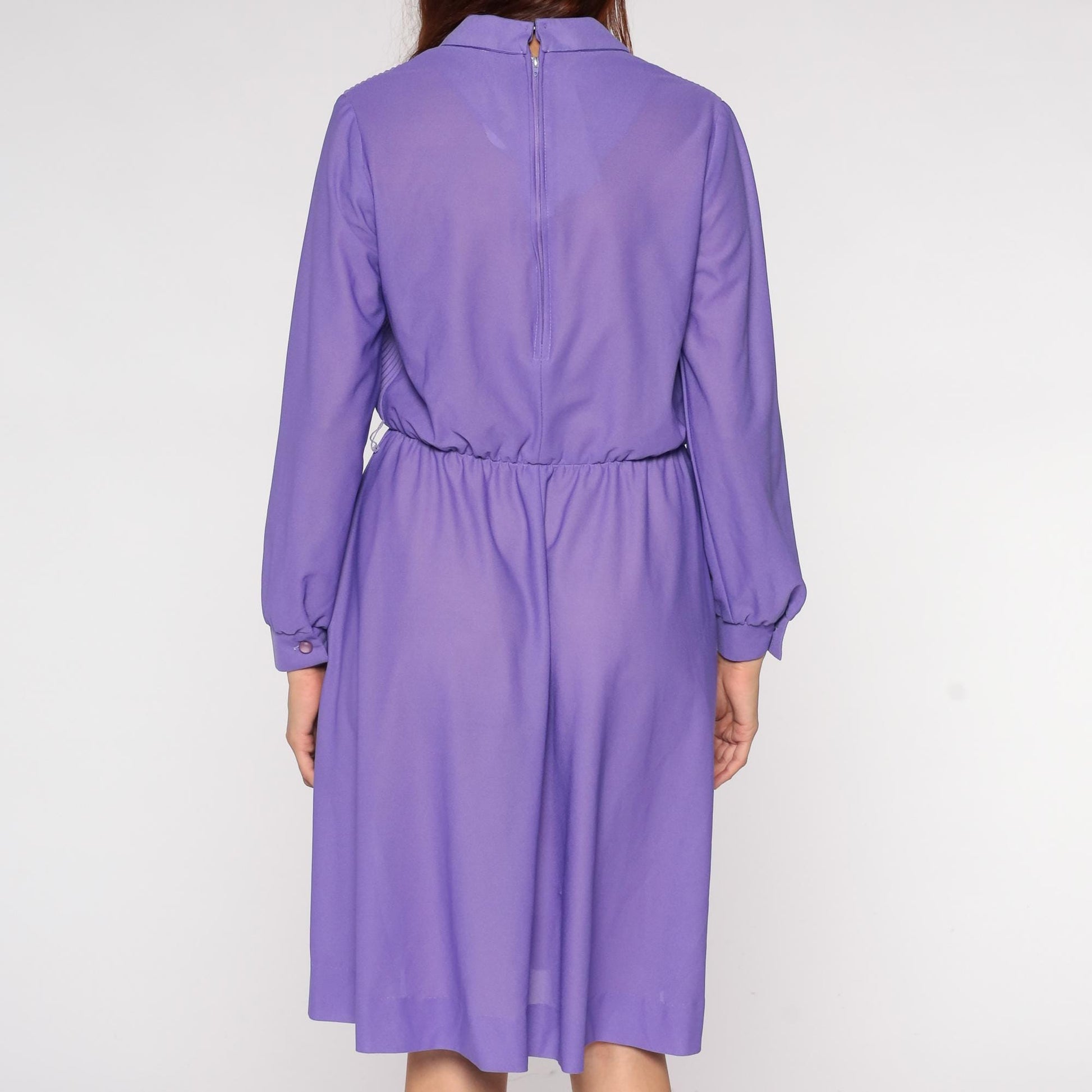 70s Ina Carol Lavender Pleated Collar Secretary Dress Long Sleeve Medium M