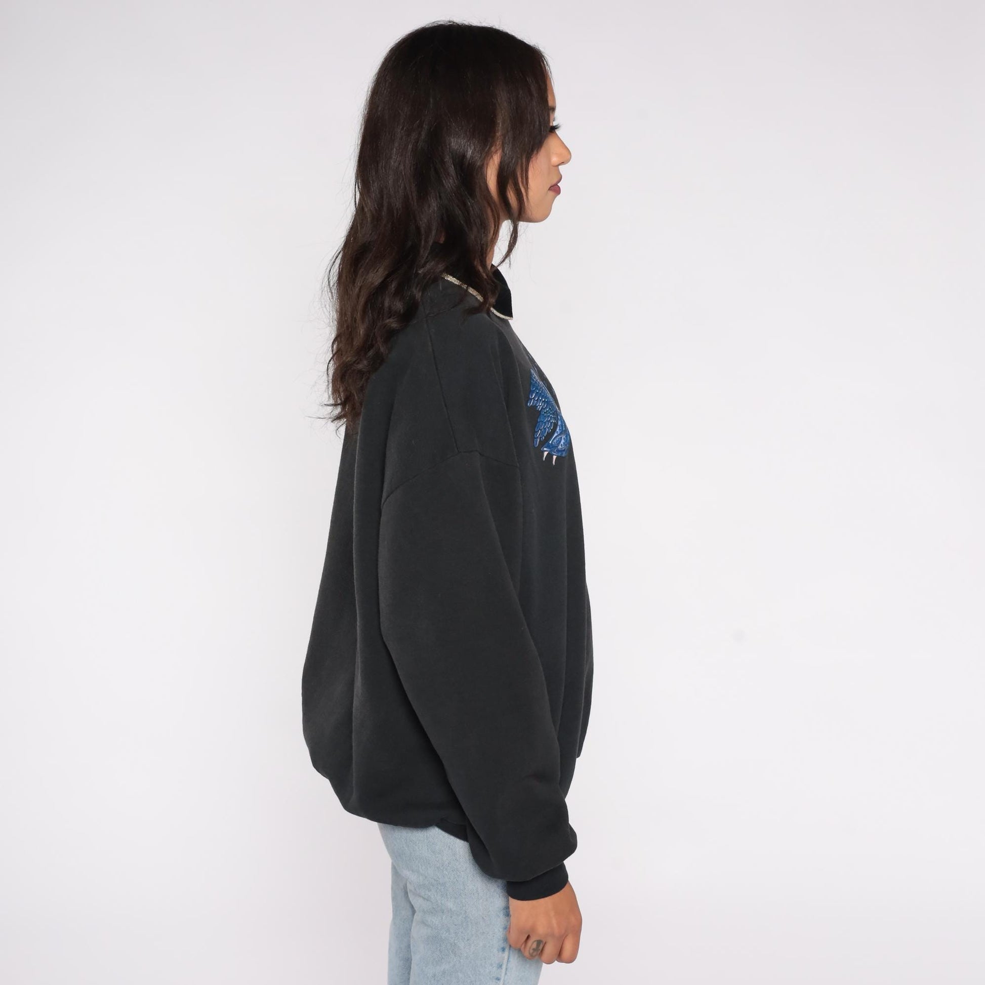 90s Morning Sun Angel Celestial Sweatshirt Black Blue Graphic Cotton Plus 1X