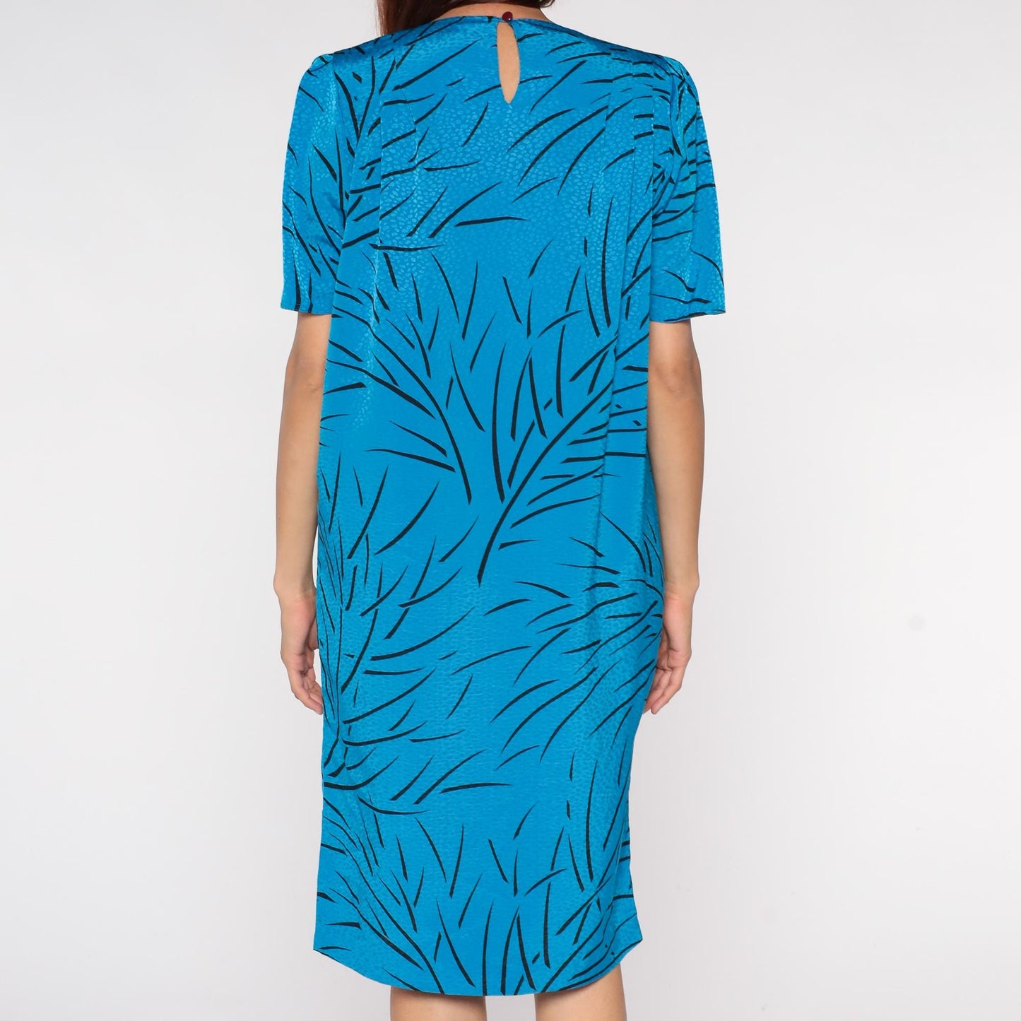 80s Liz Claiborne Turquoise Abstract Print Midi Dress Short Sleeve Small S