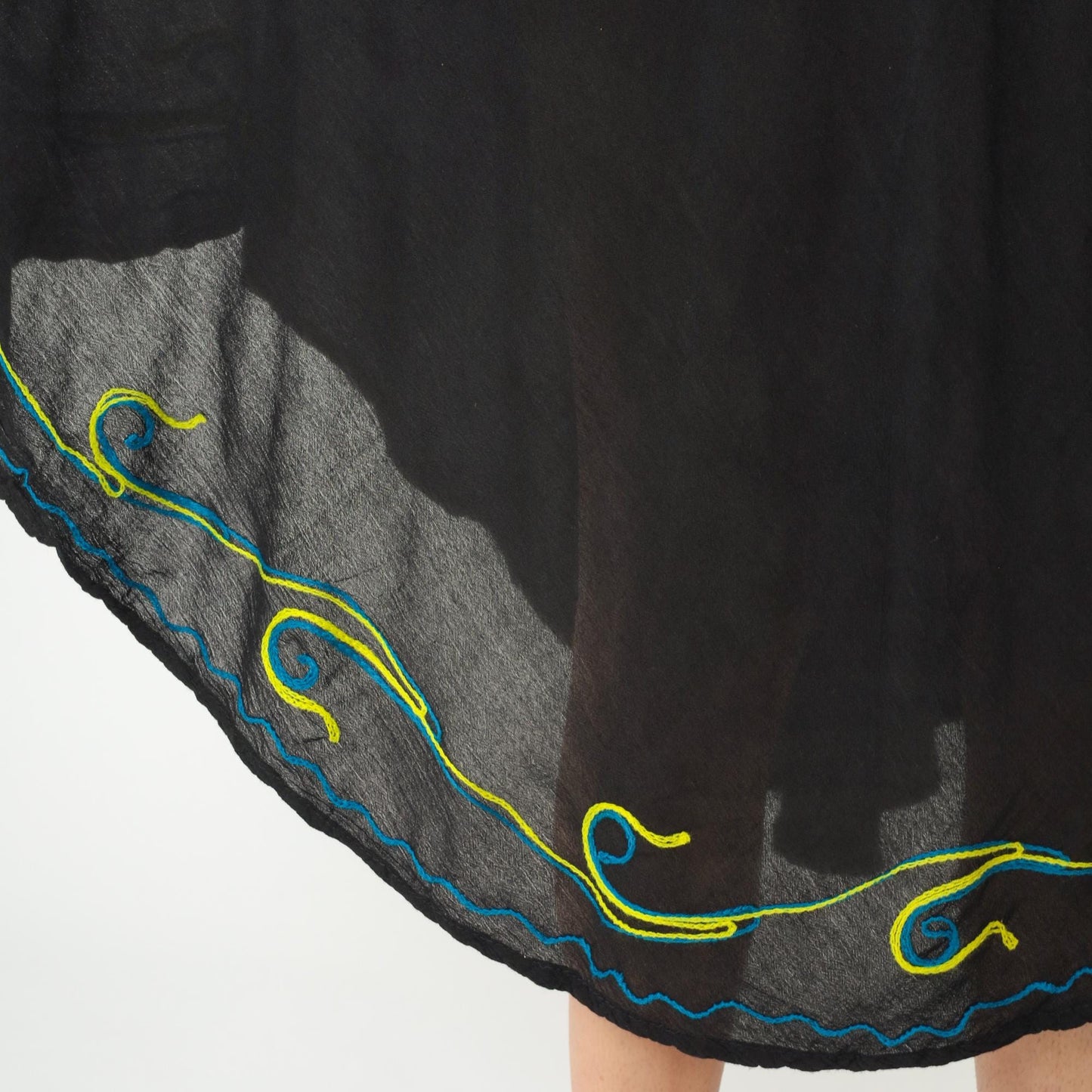 Y2K Black Midi Dress Exist Floral Embroidery V-Neck Asymmetric Hem One Size
