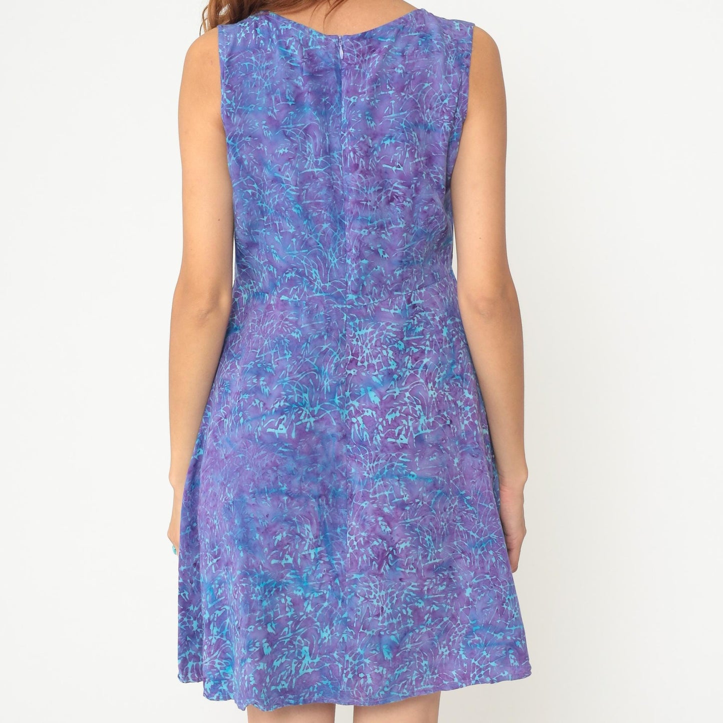 Y2K Tie Dye Mini Dress Purple Blue Turquoise Sleeveless A-Line Medium M