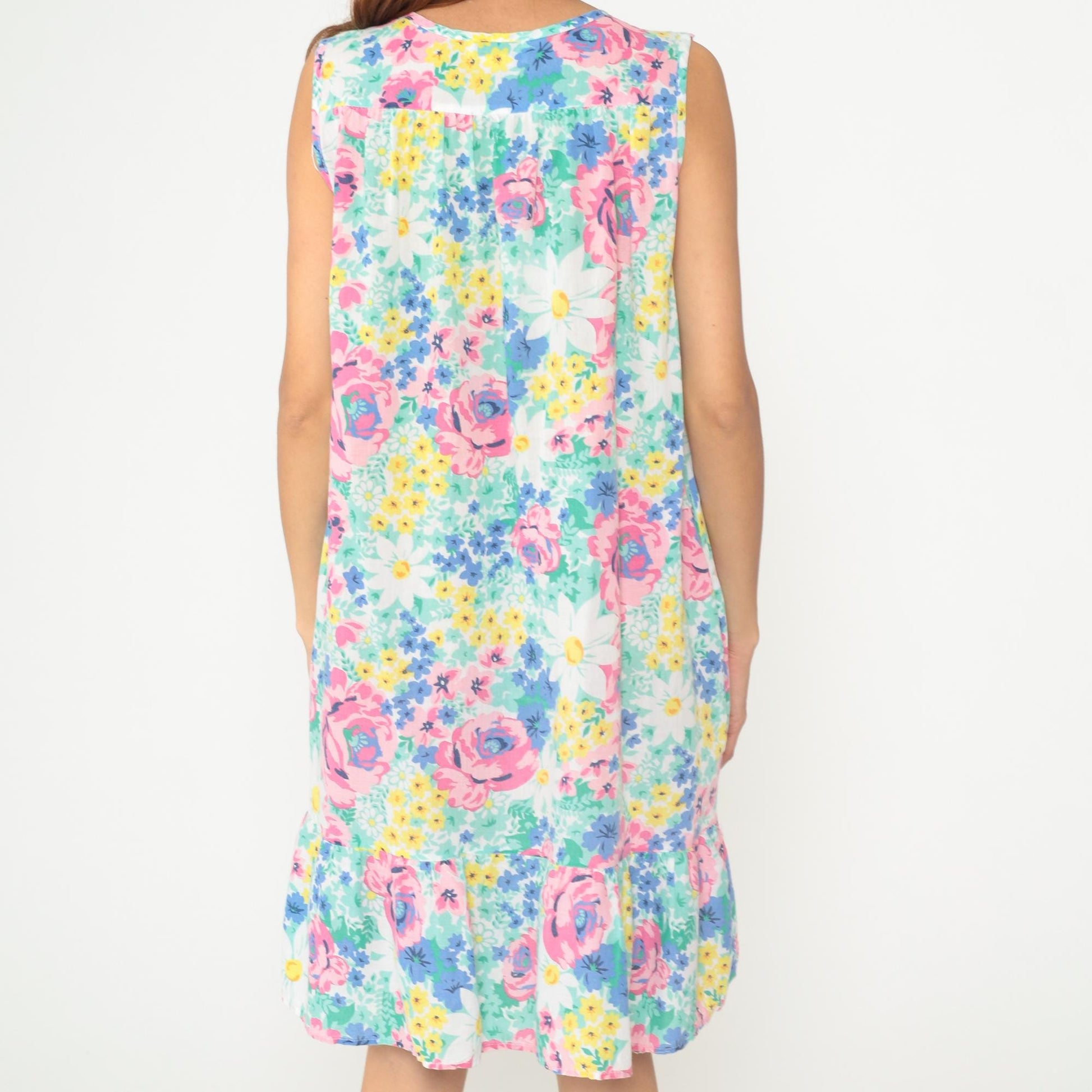 90s Anthony Richards Floral Midi Dress Sleeveless Drop Waist Medium M