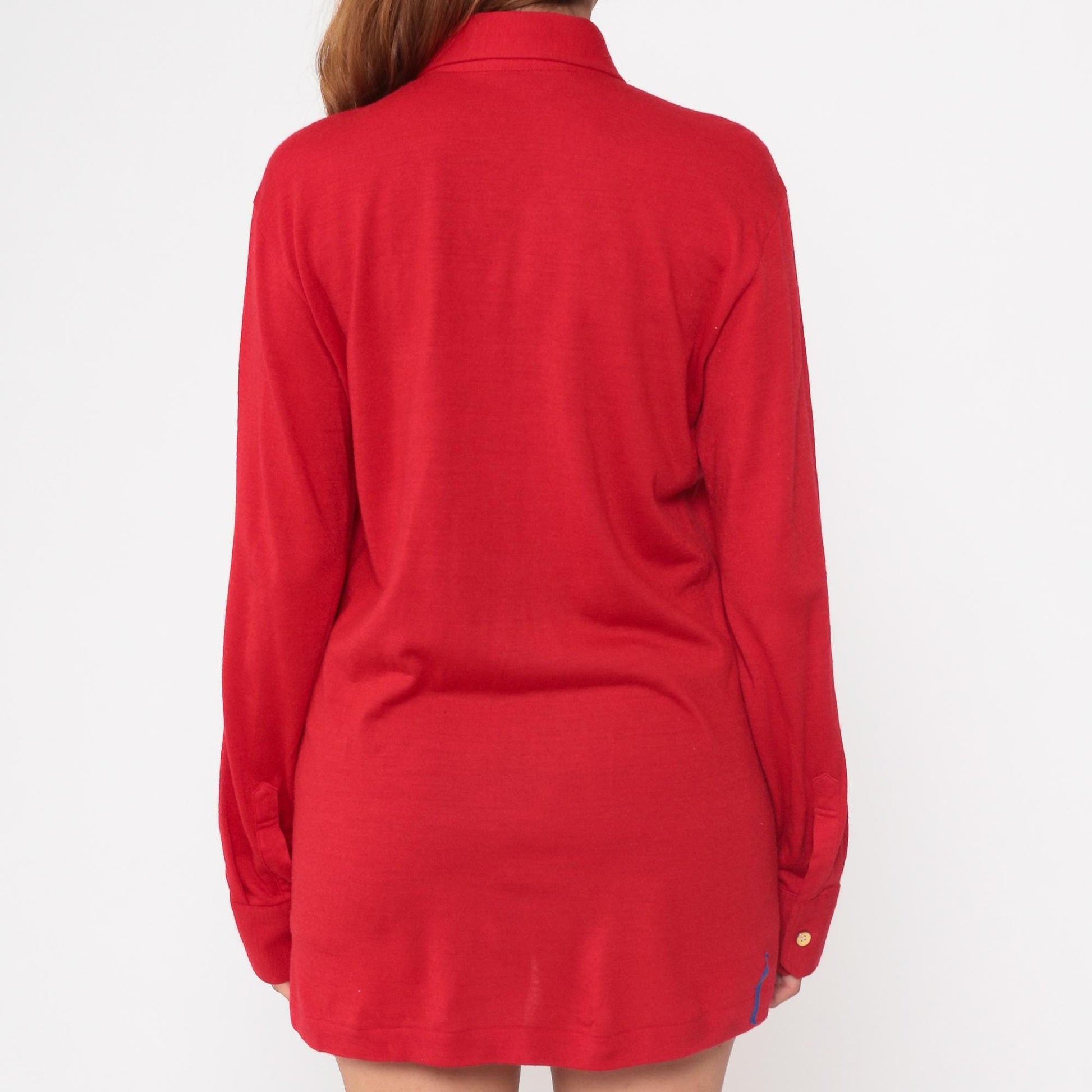 70s Countess Mara Red Polo Shirt Gold Buttons Embroidered Crest Large L