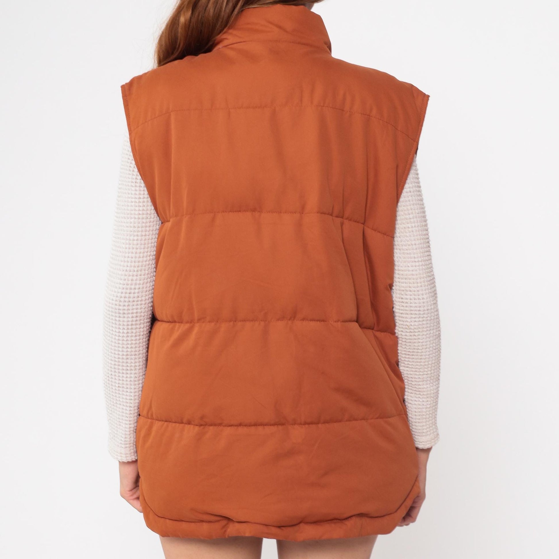 Y2K St Johns Bay Burnt Orange Puffer Vest Quilted Zip Snap Collar Extra Large XL