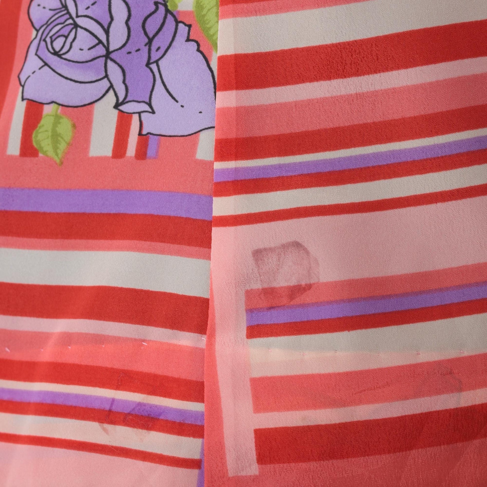 70s Coral Striped Floral Blouse Geometric Patchwork Purple Rose Button Down Large