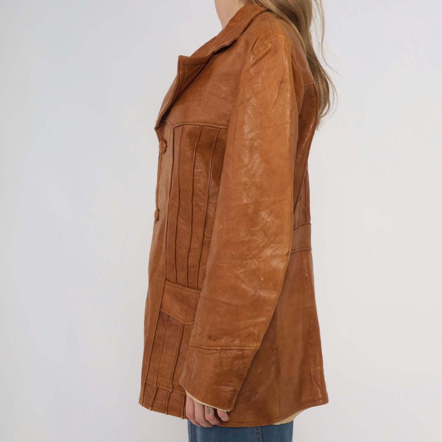 70s Roberts Fine Leather Brown Blazer Button Front Distressed Medium