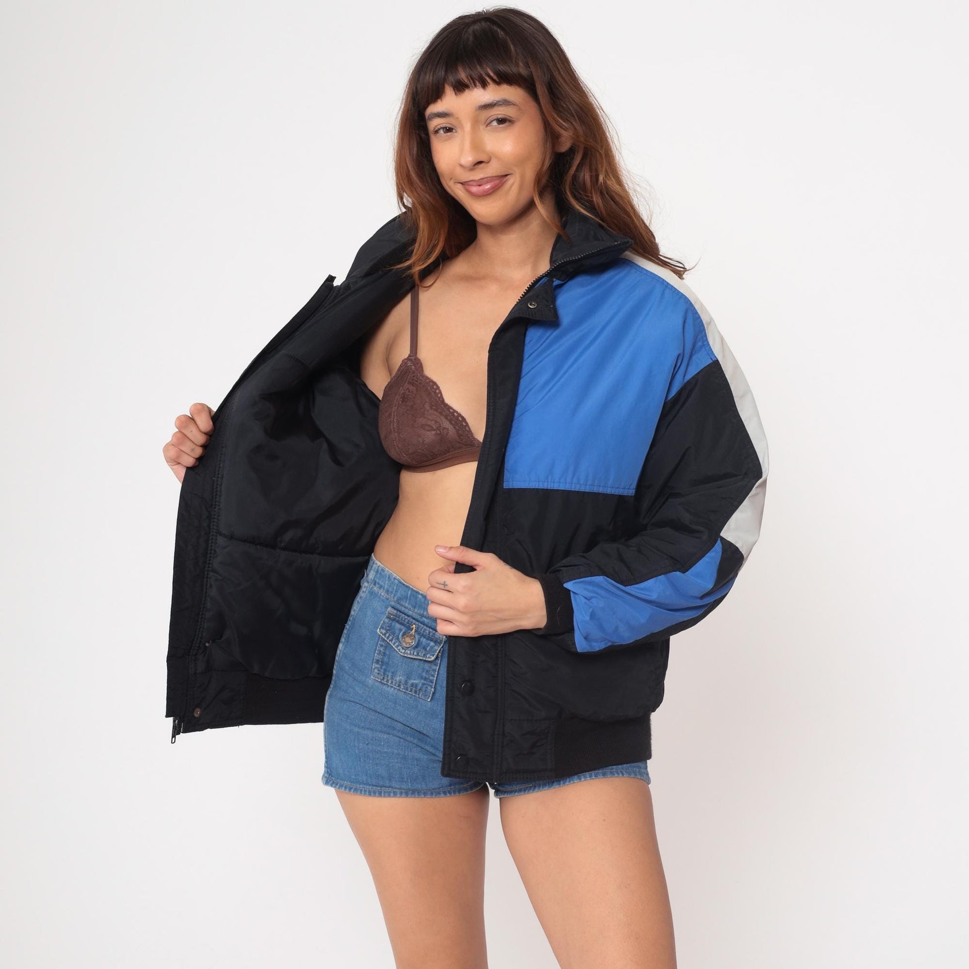 90s Field and Stream Colorblock Windbreaker Jacket Blue Black White Medium M