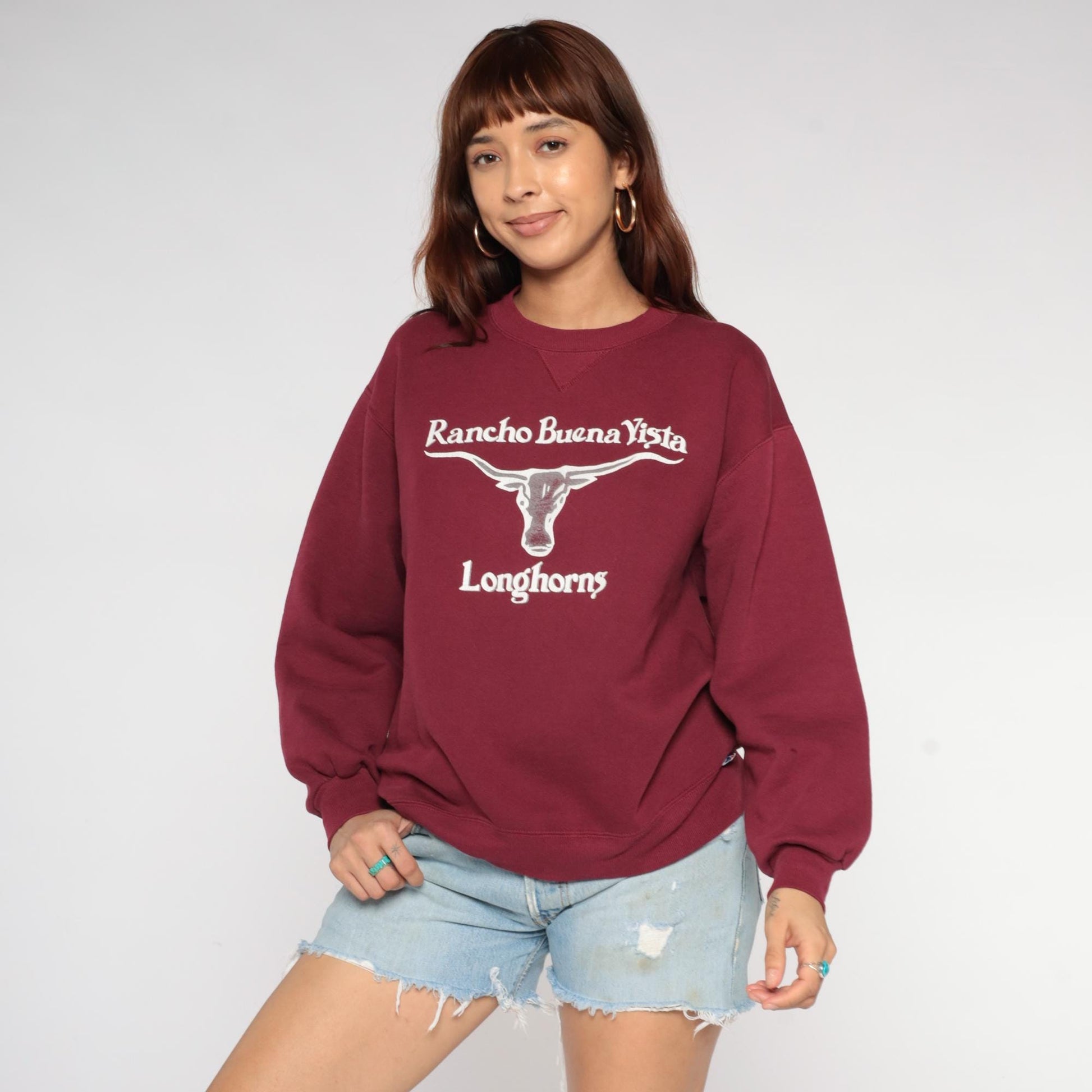 90s Russell Athletic Burgundy Longhorns Crewneck Sweatshirt Large L