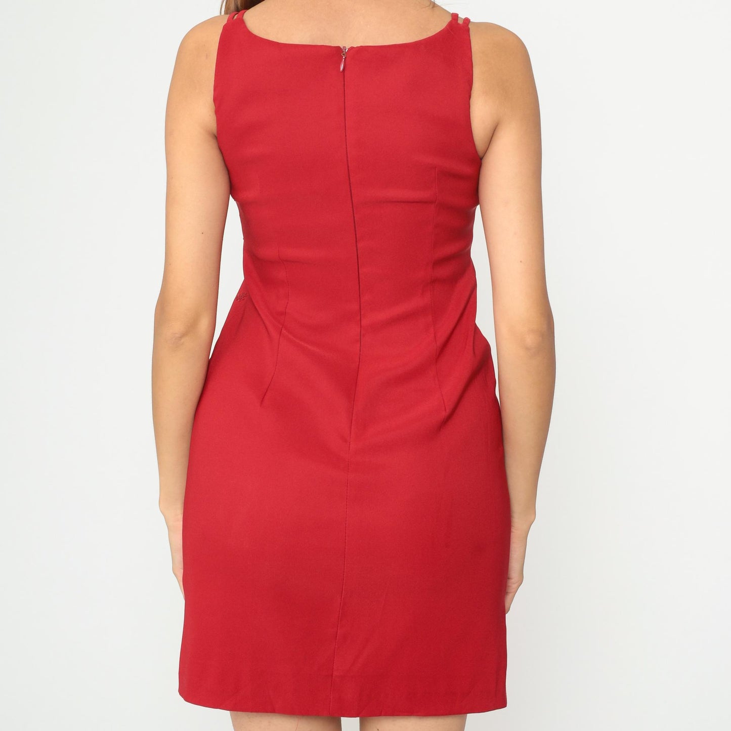 90s Red Mini Dress Beaded Bodycon Sleeveless Scoop Neck Small S