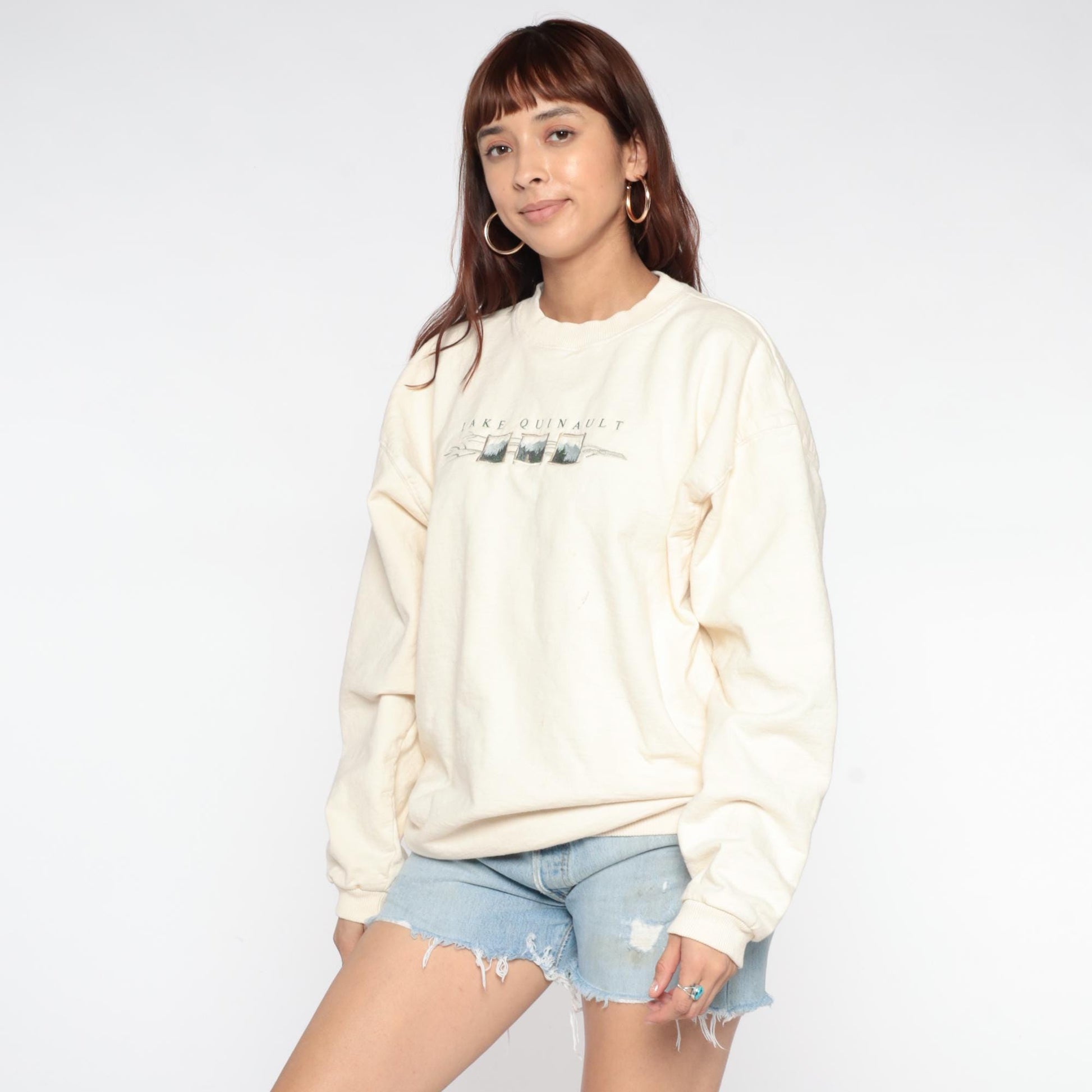 90s Lake Quinault Landscape Cream Crewneck Sweatshirt Extra Large XL