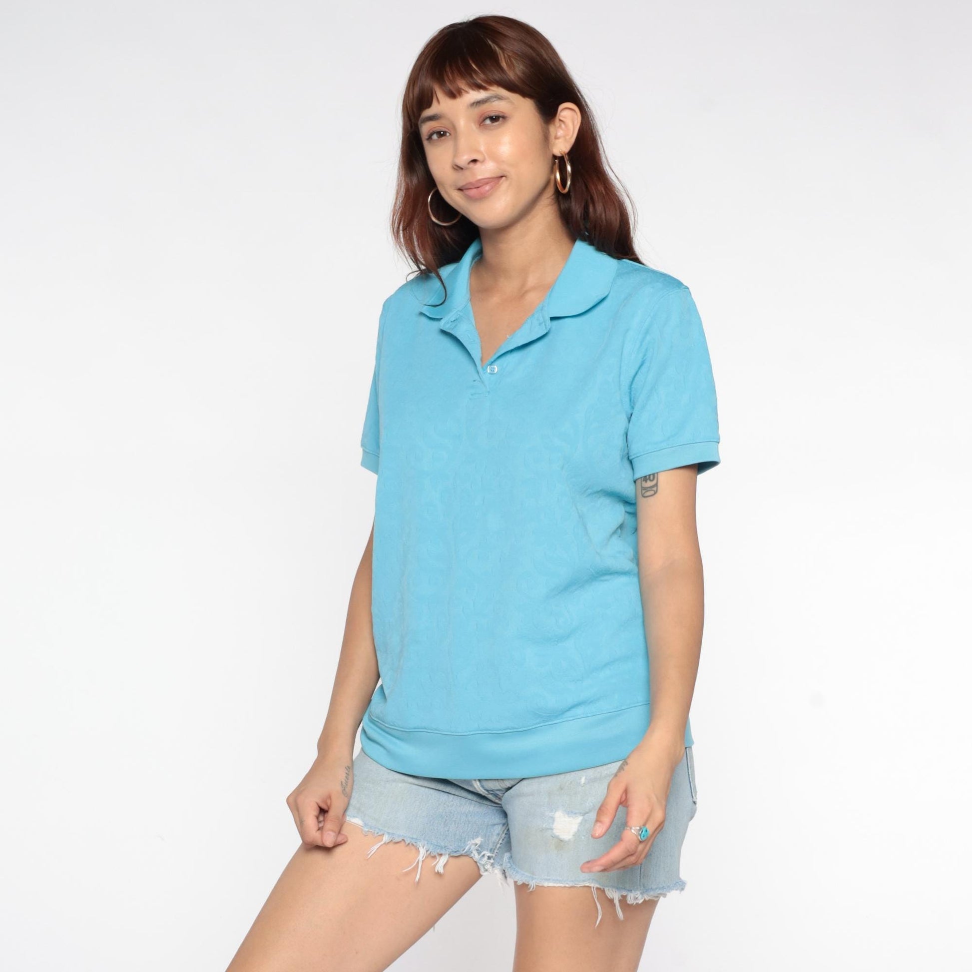 90s Broce Paisley Polo Aqua Blue Collared Shirt Medium M
