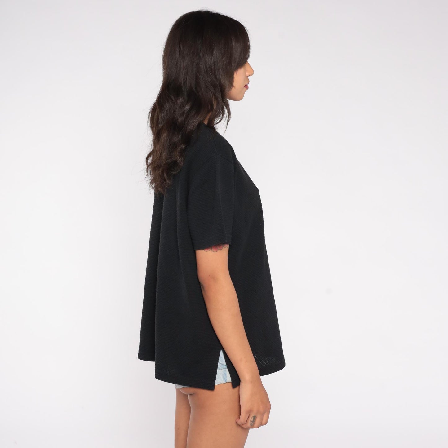 90s Black Crew Neck T-Shirt Cotton Blend Minimalist Vintage Tee Large L