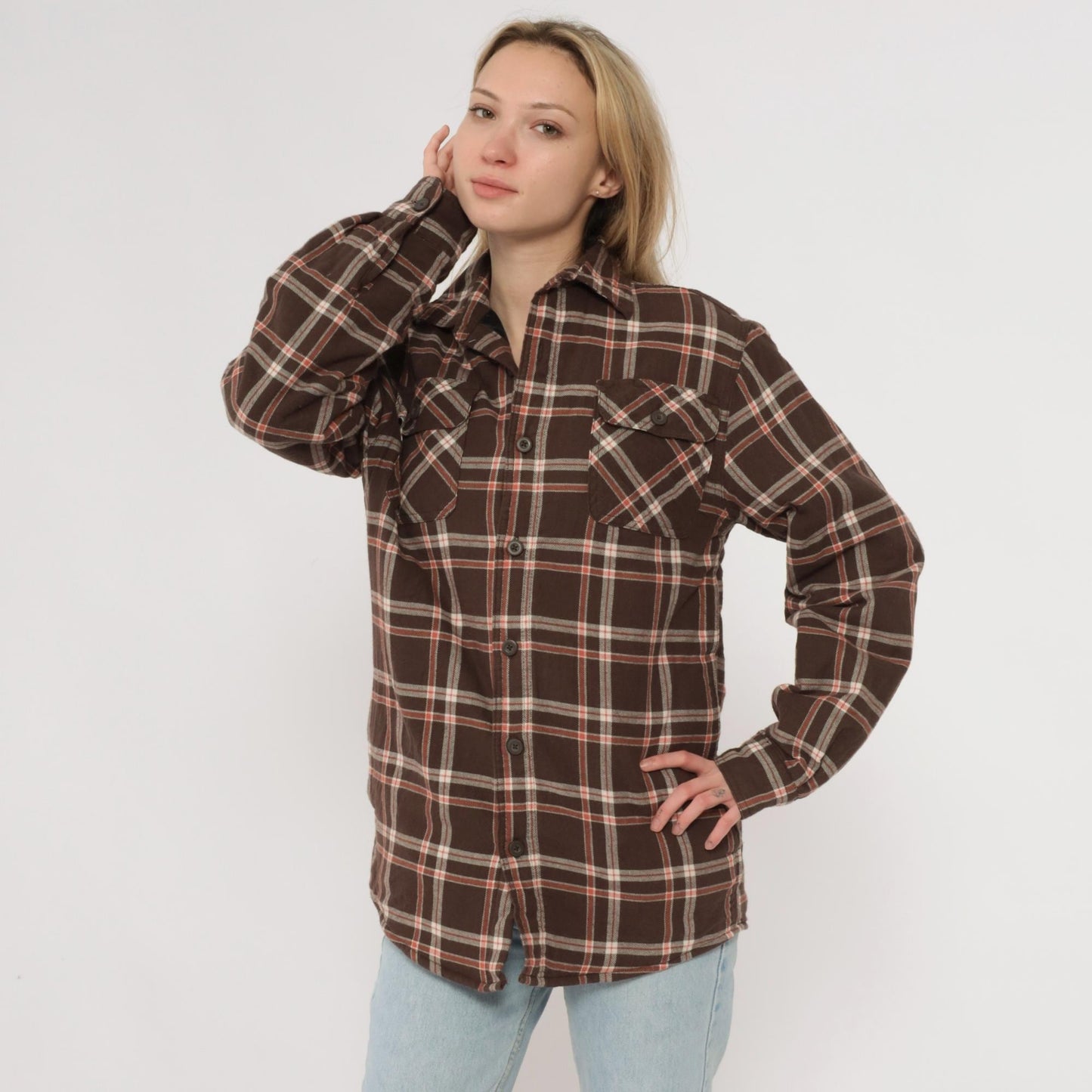 Y2K Wrangler Brown Plaid Quilted Flannel Shirt Small S