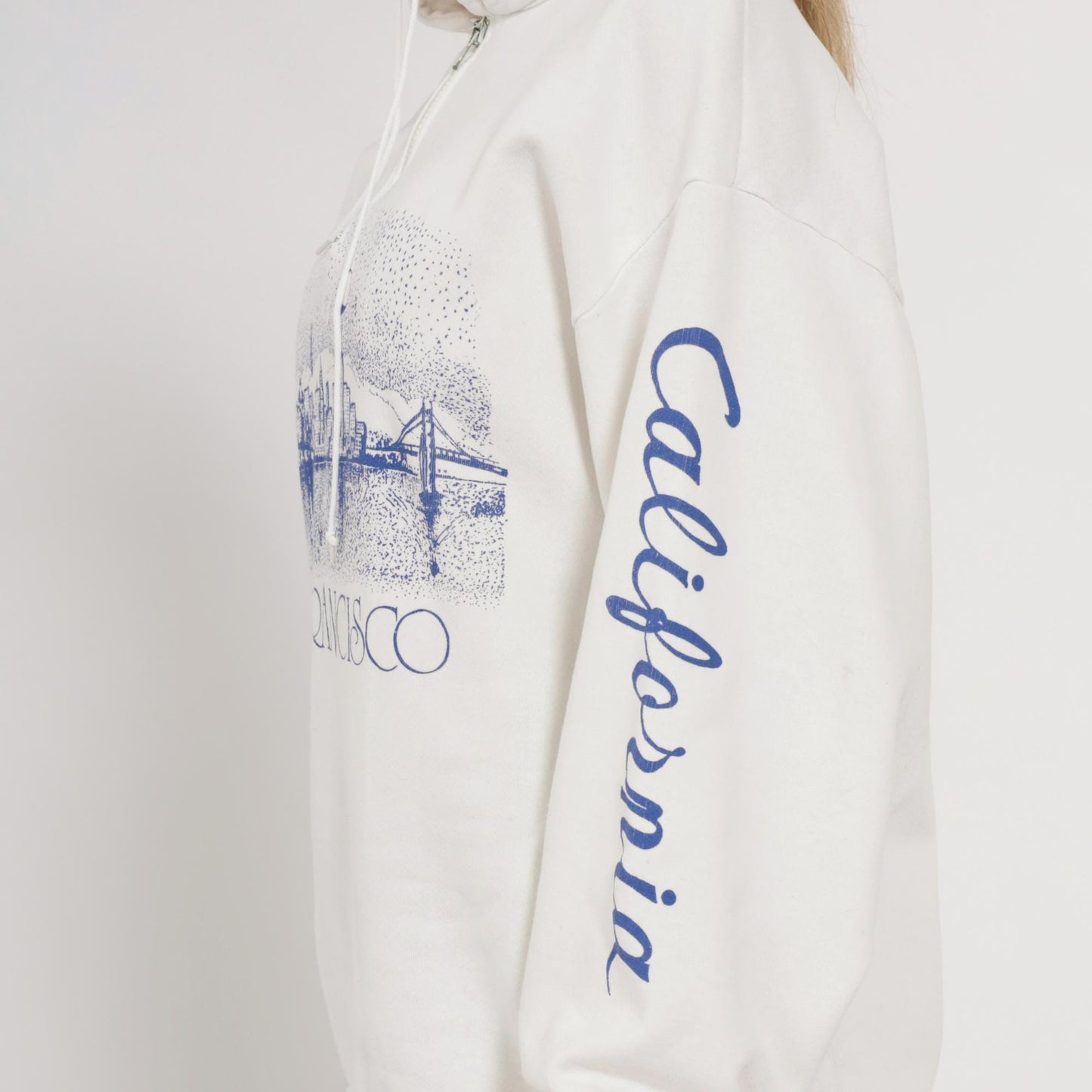 90s San Francisco Skyline Quarter-Zip Sweatshirt Cream Cotton Moon Bridge Medium