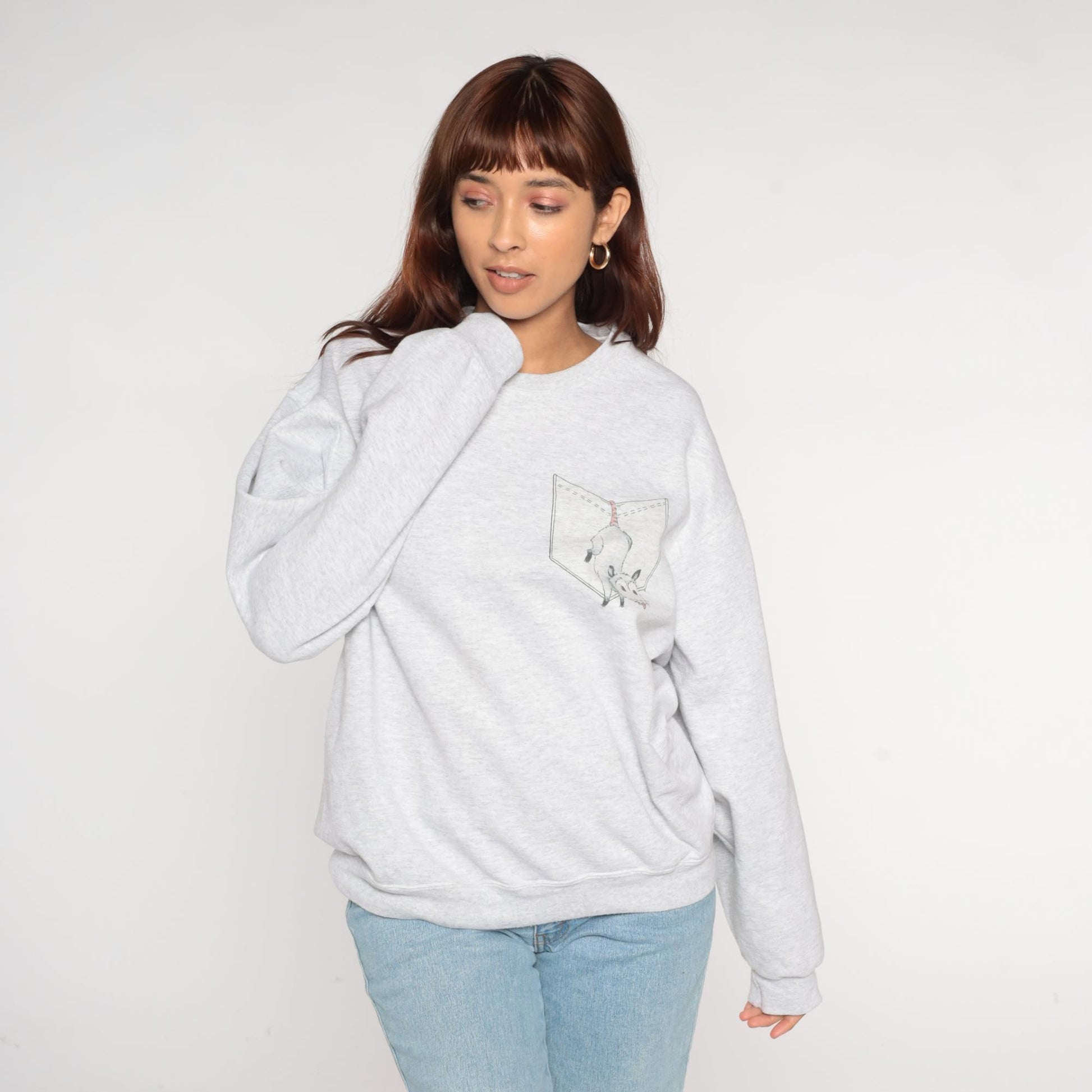 90s Jerzees Possum Graphic Sweatshirt Heather Grey Crewneck Large L