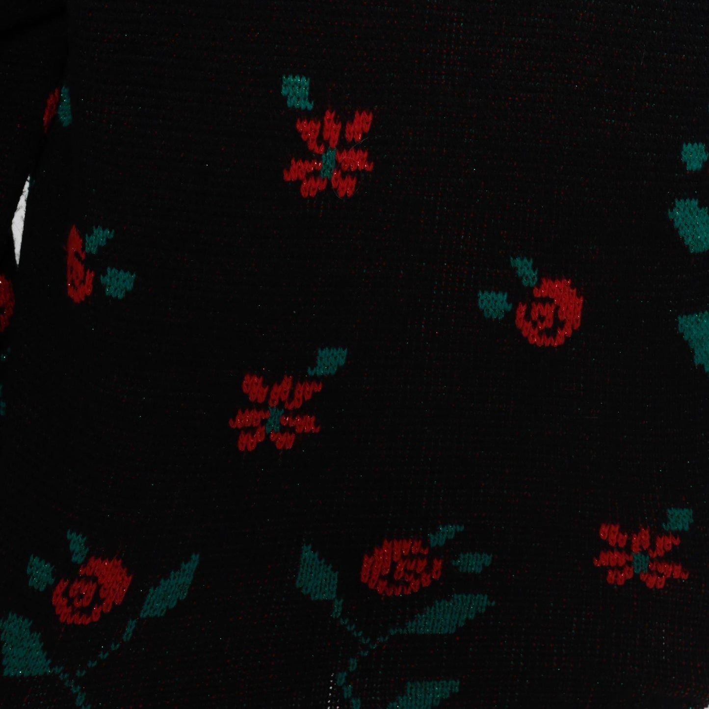 90s Village Fair Black Floral Knit Sweater Red Rose Metallic Medium M