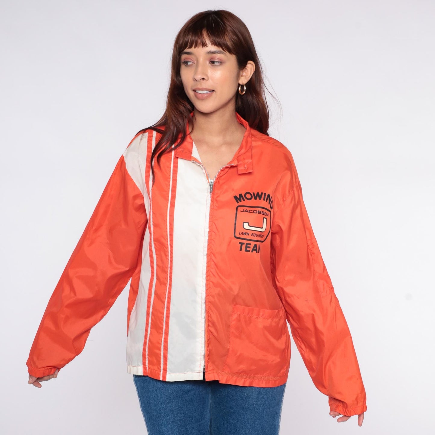 70s Swingster Orange Windbreaker Jacket Racing Stripes Medium