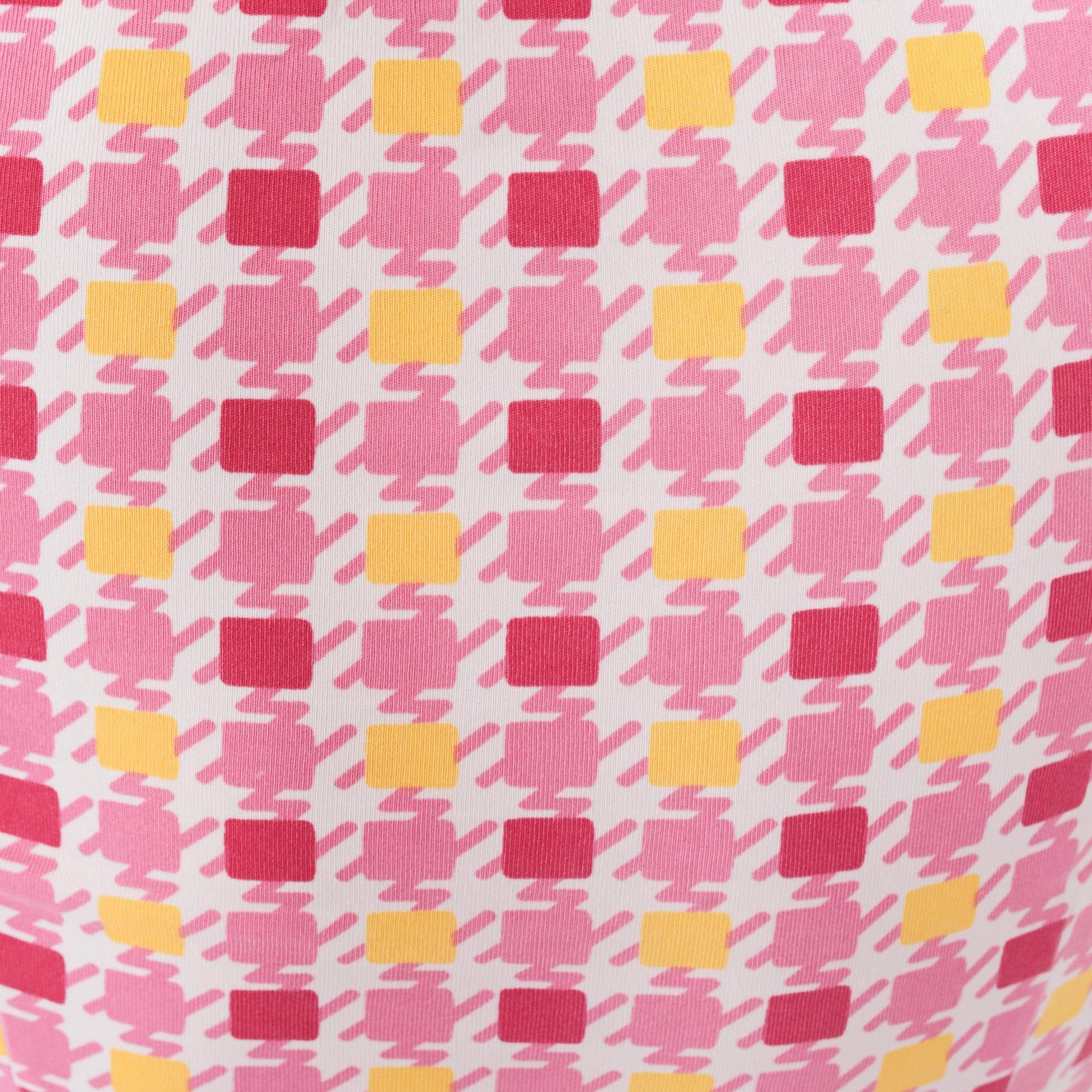 90s Guess Geometric Square Print Button Blouse Pink Yellow Small S
