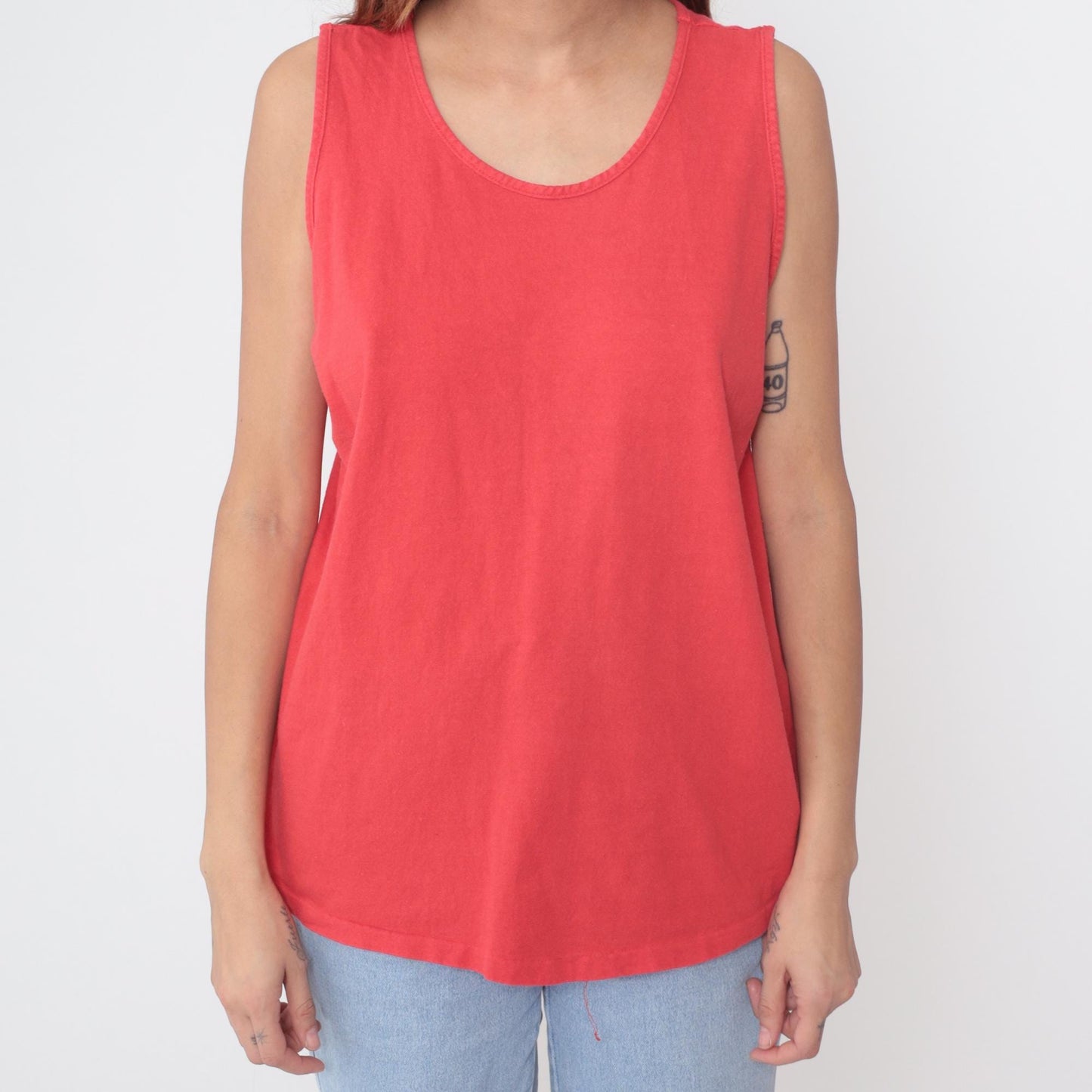 90s Coral Tank Top Scoop Neck Sleeveless Cotton Blend Medium M