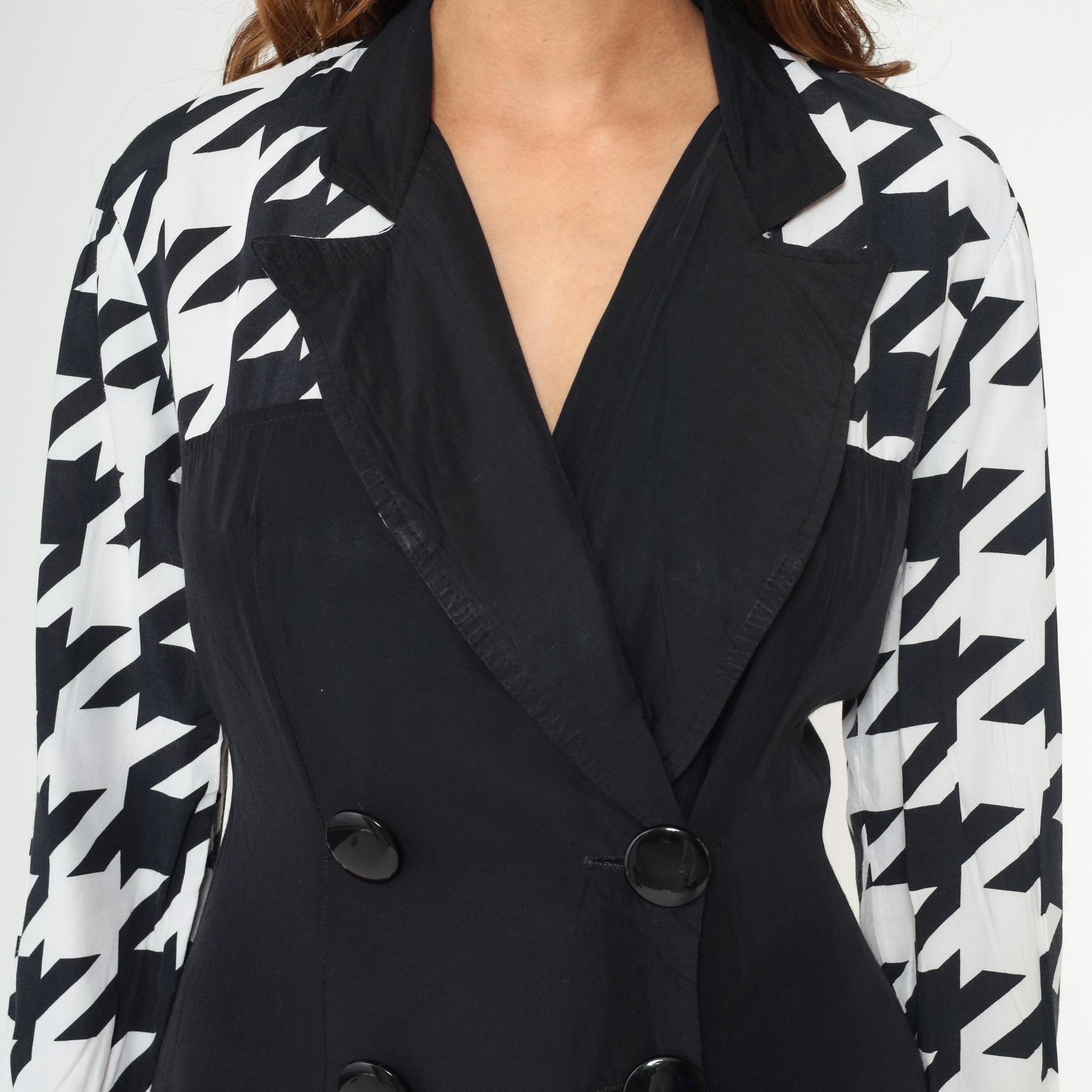 90s Scarlett Black Houndstooth Blazer Dress Double Breasted Mini Small S