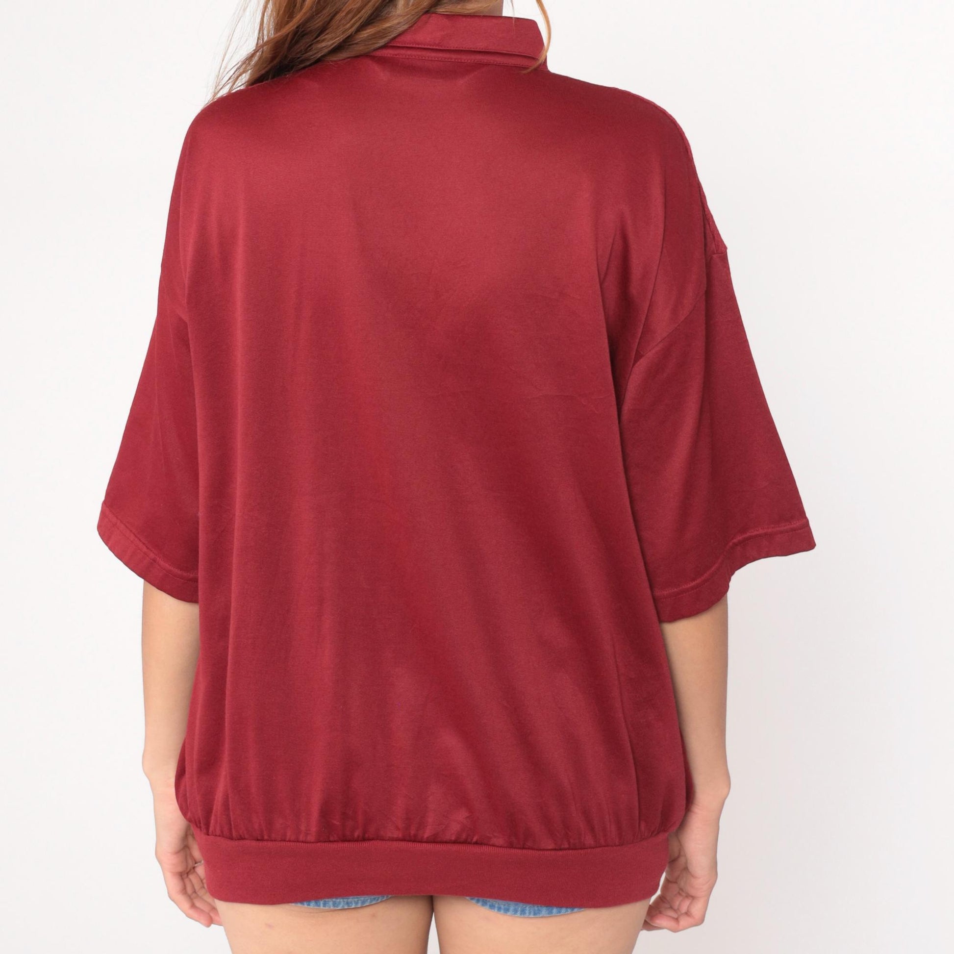 80s Burgundy Polo Shirt Classics by Palmland Button Front Cotton Extra Large XL