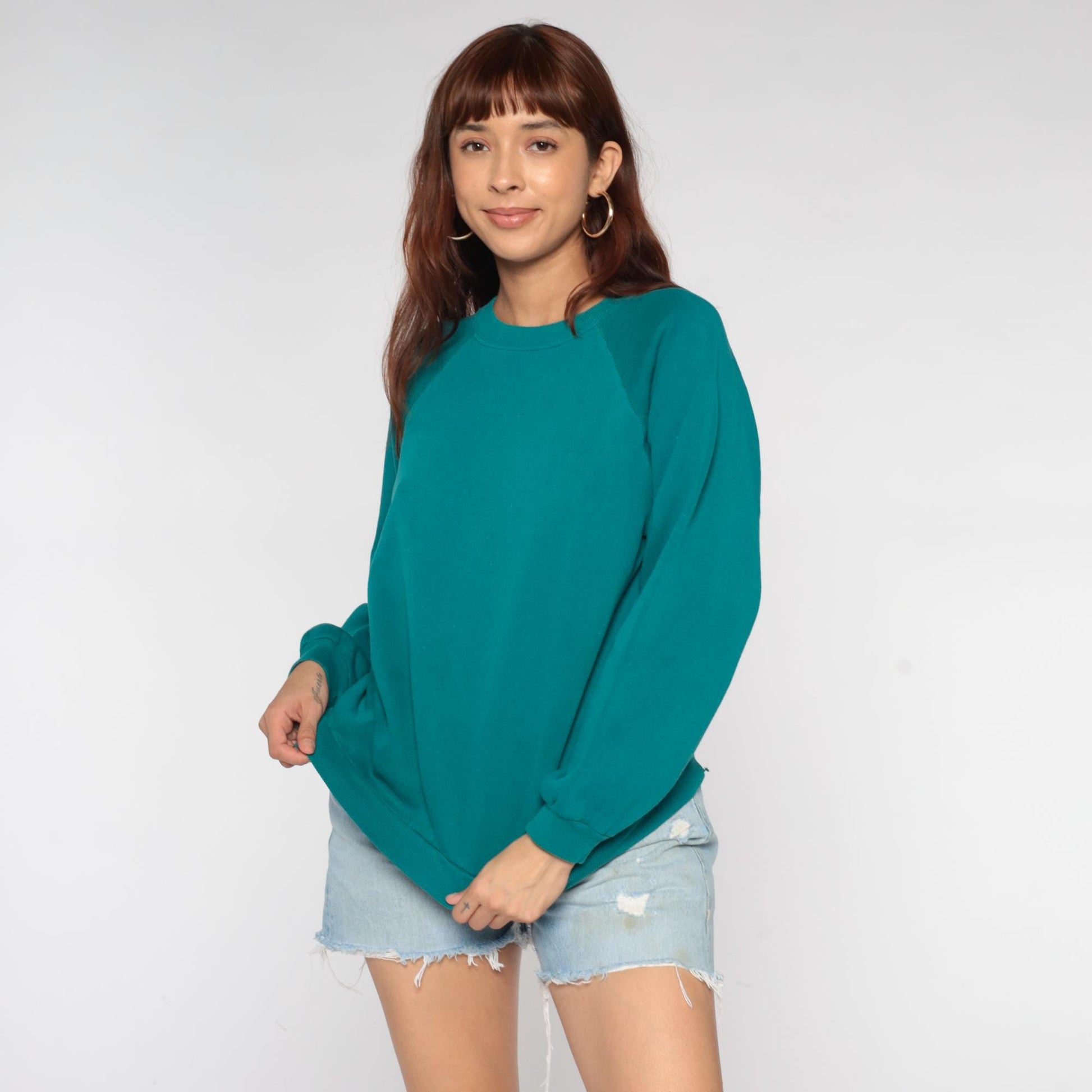 90s JAM Teal Crewneck Sweatshirt Raglan Sleeves Distressed Large L