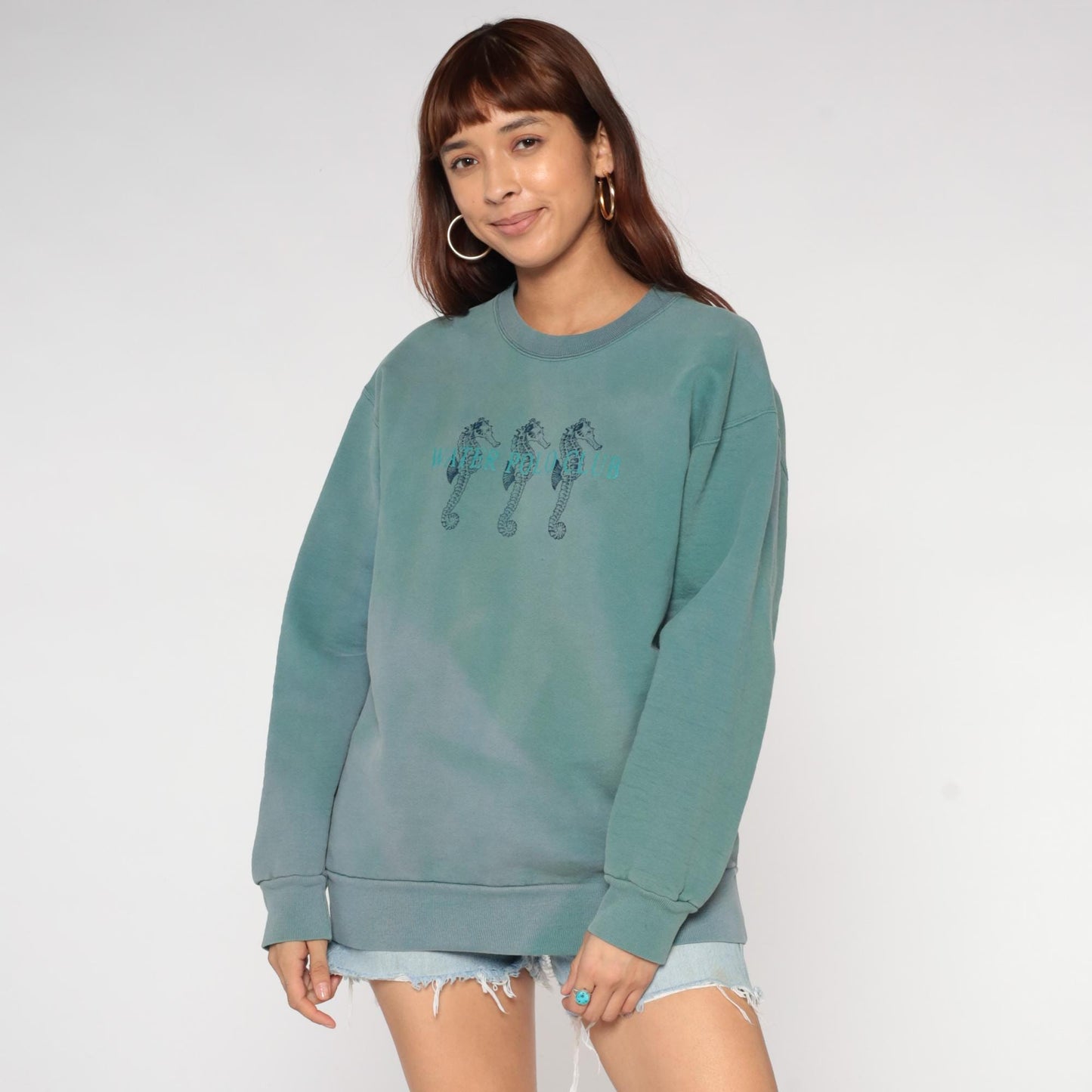 90s Jansport Water Polo Club Sweatshirt Sage Green Seahorse Graphic Large L