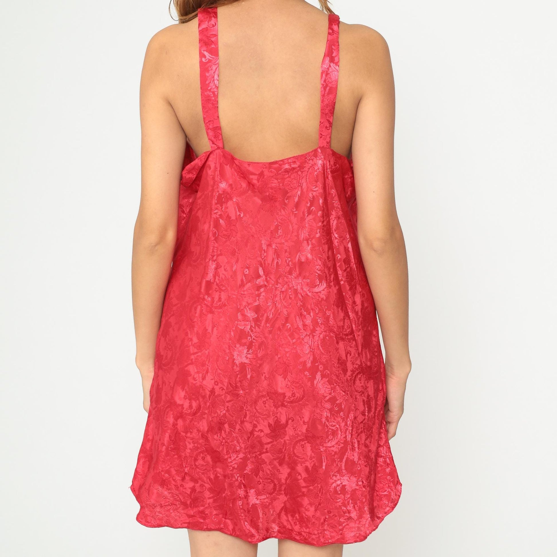 90s Red Slip Dress Embossed Floral Racerback Mini Plus Size XXL