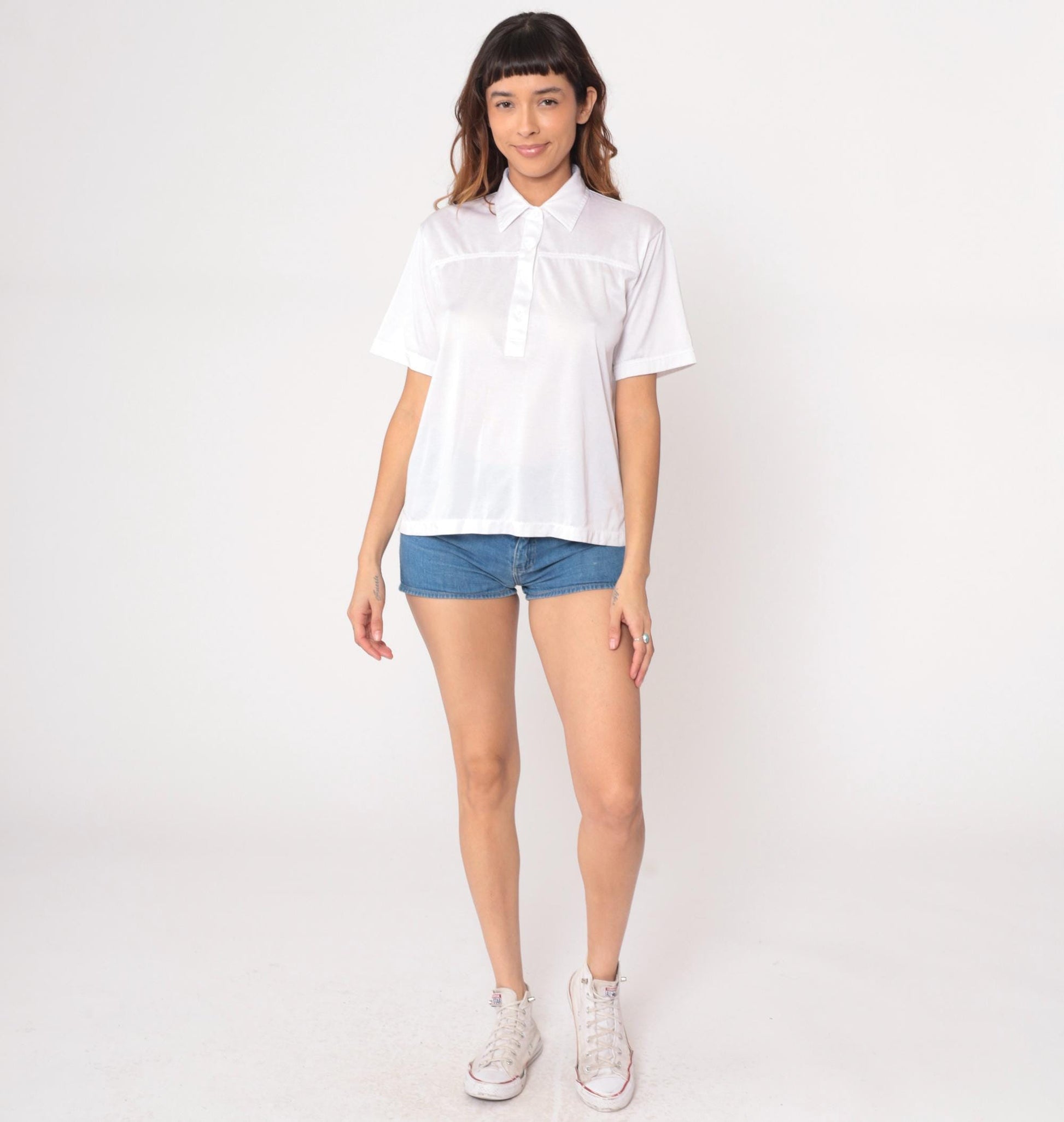 90s White Collared Polo Shirt Short Sleeve Chest Pocket Large L
