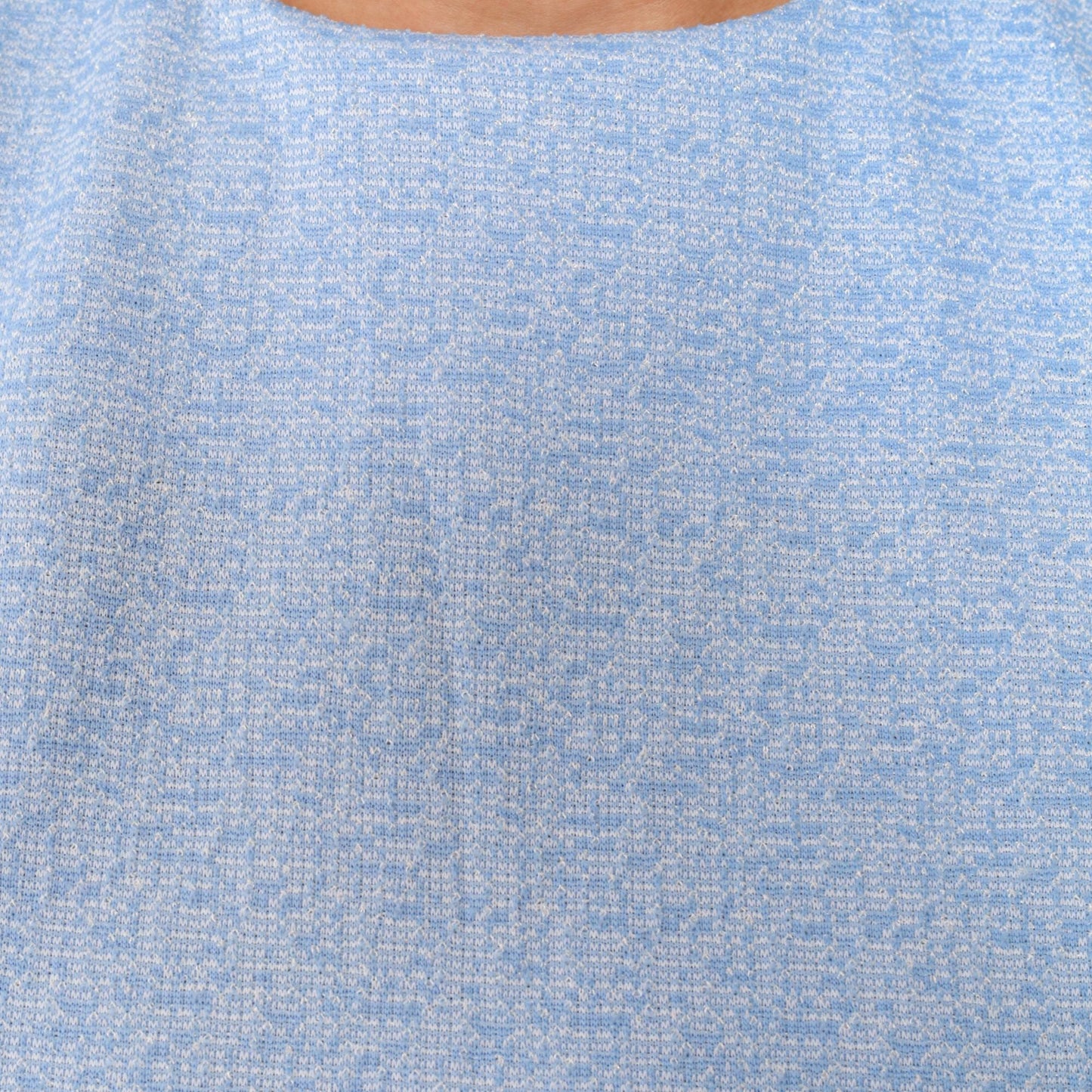 70s Light Blue Shift Dress Knee Length Short Sleeve Crew Neck Medium M