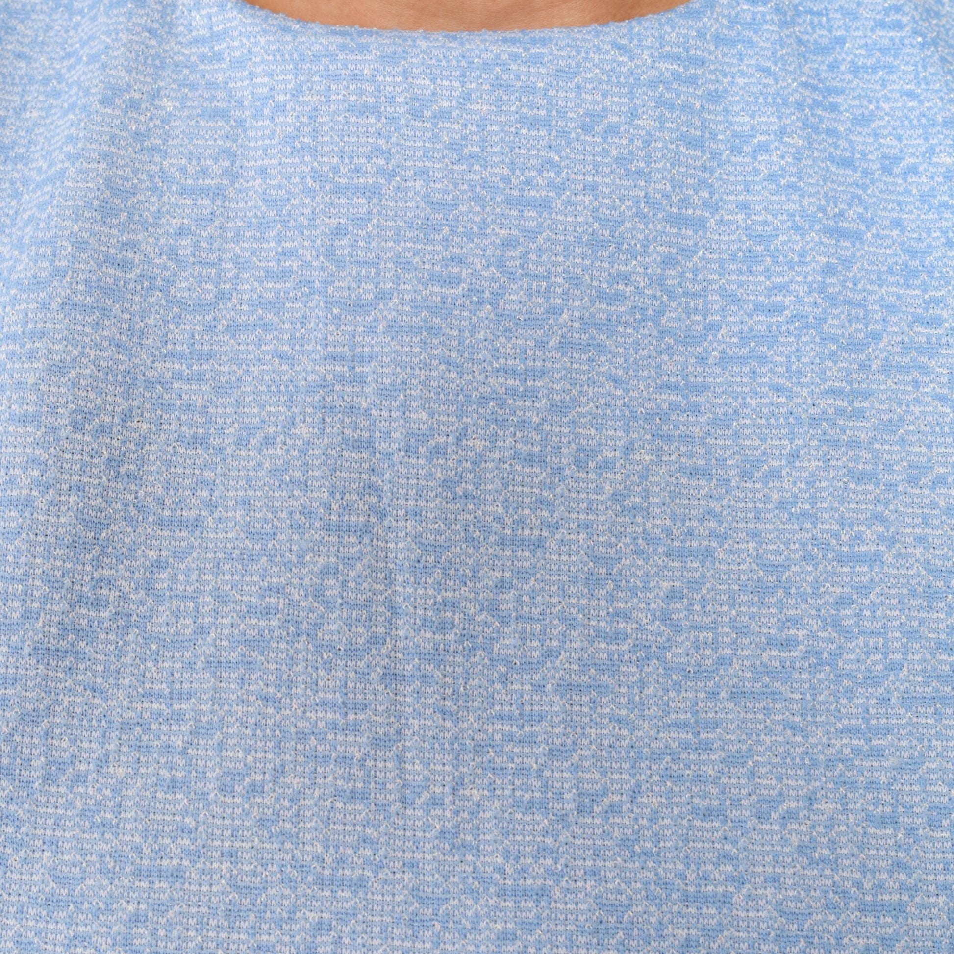 70s Light Blue Shift Dress Knee Length Short Sleeve Crew Neck Medium M