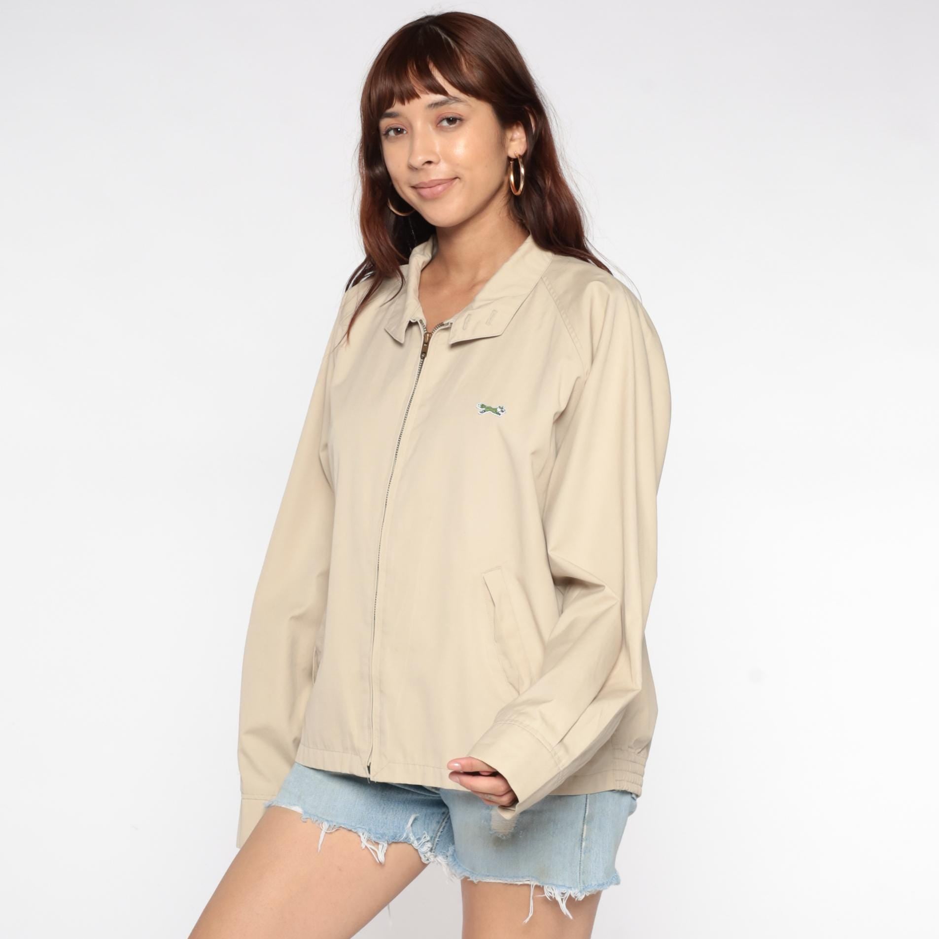 80s The Fox Beige Zip-Up Jacket Pointed Collar Embroidered Logo Medium