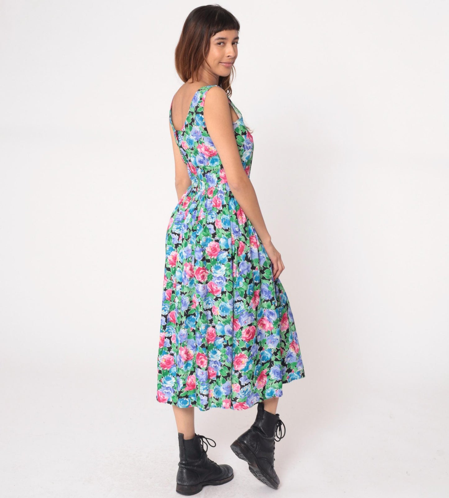 90s Warren Z Floral Maxi Dress Watercolor Rose Print Sleeveless Small