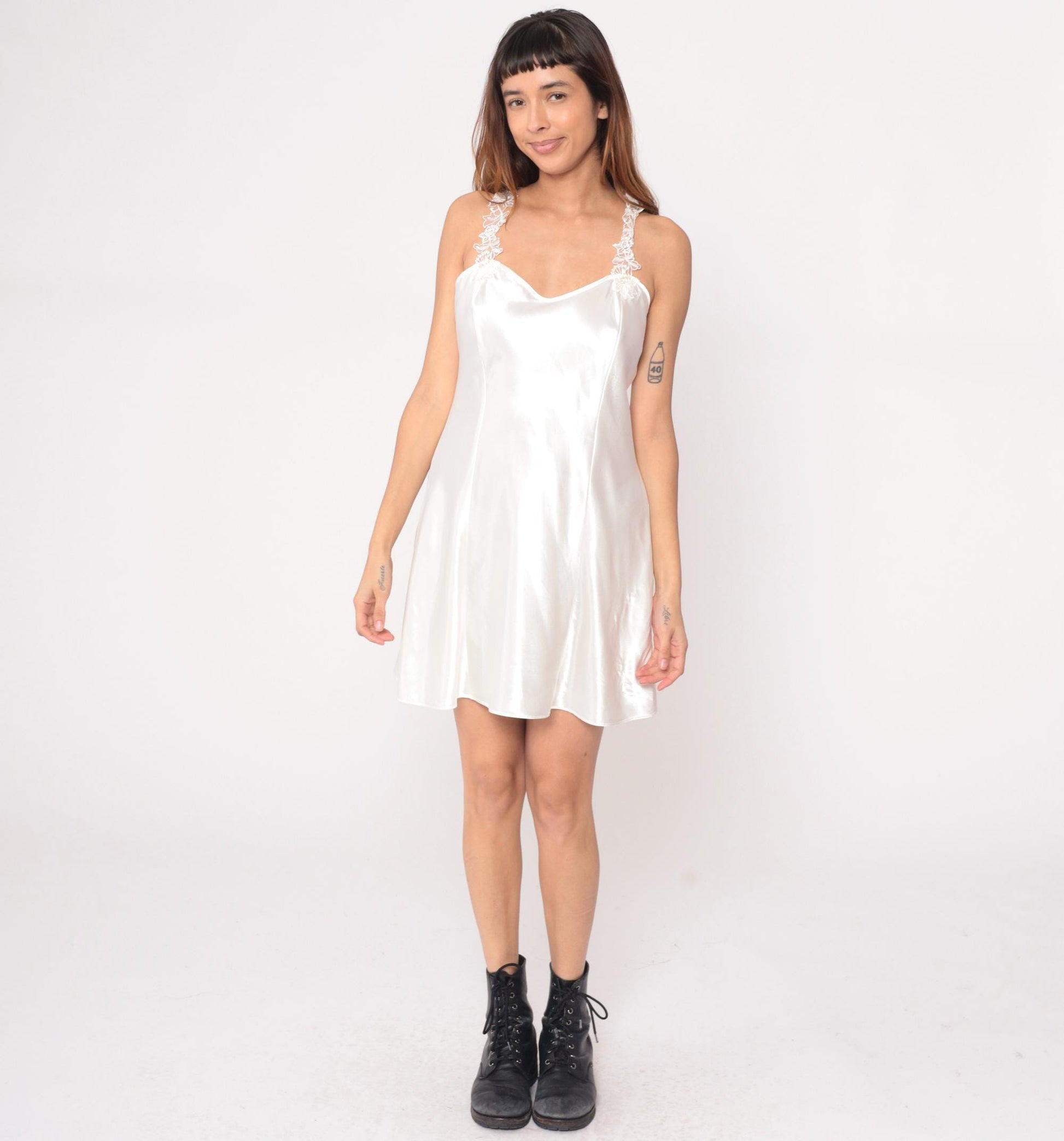 90s California Dynasty White Slip Dress Lace Sweetheart Knee Length Large L