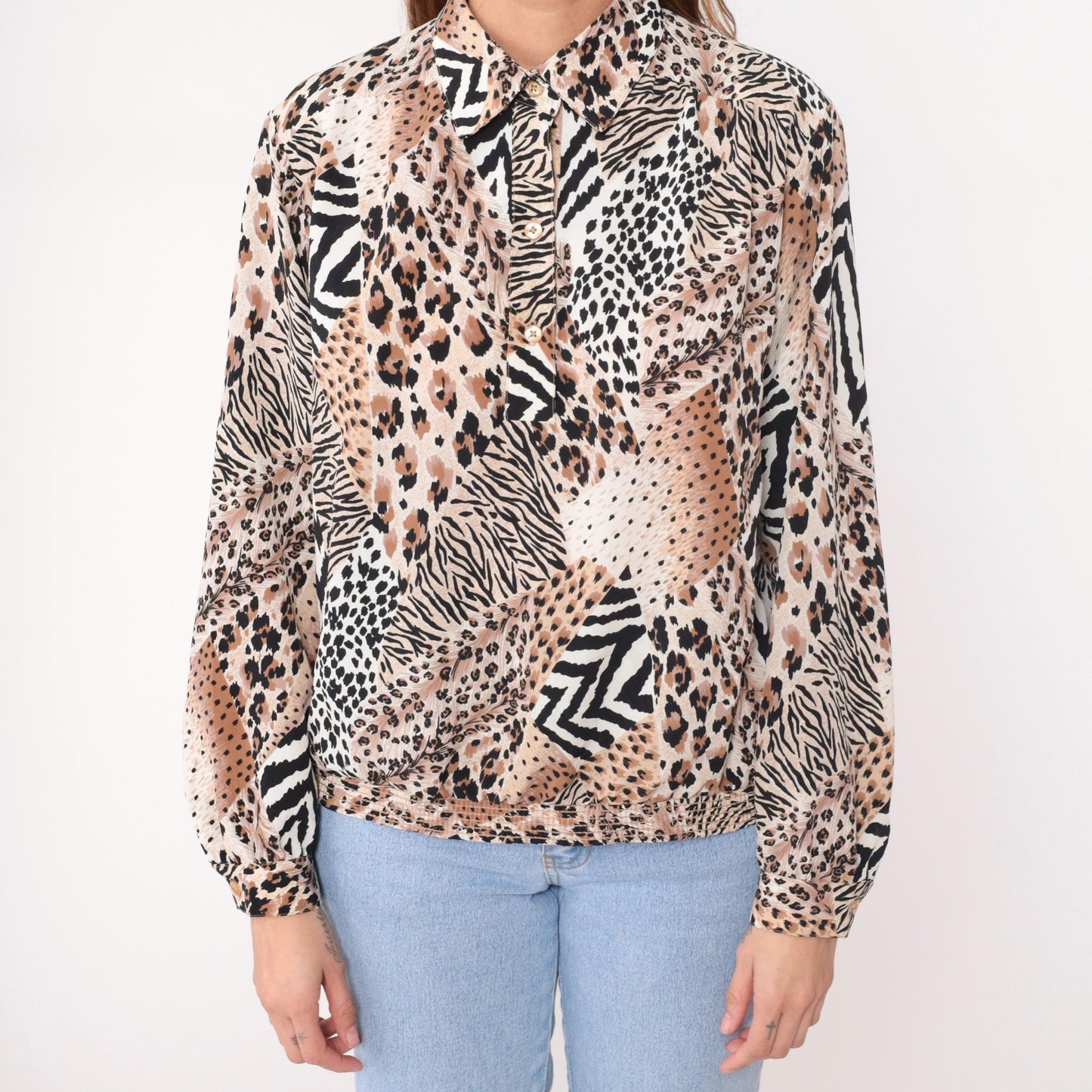 90s Da Rue Animal Print Blouse Leopard Zebra Cheetah Multicolor Medium M