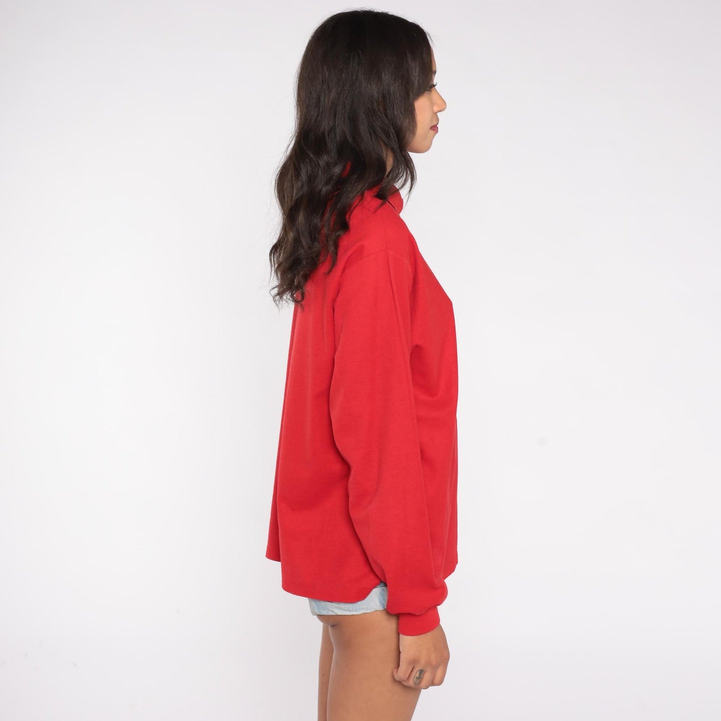 80s LeTigre Red Polo Shirt Long Sleeve Embroidered Logo Extra Large XL
