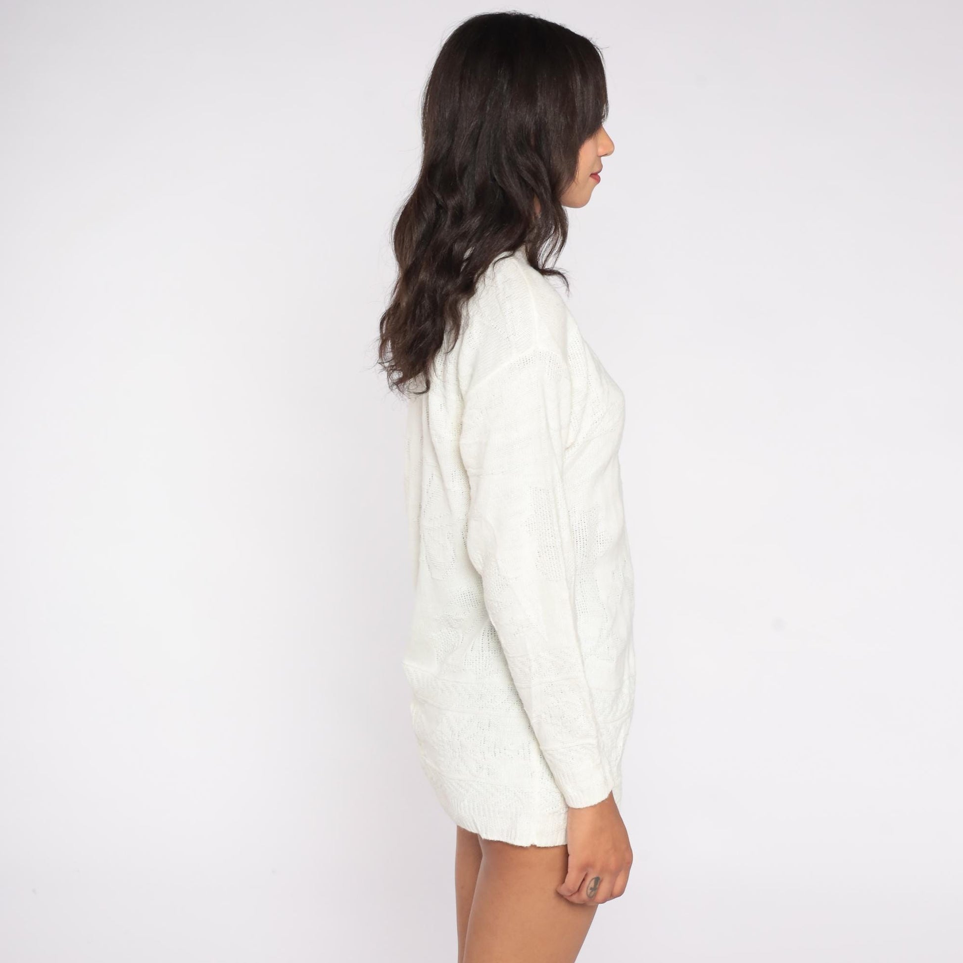 80s Village Fair Cream Mock Turtleneck Knit Sweater Small S