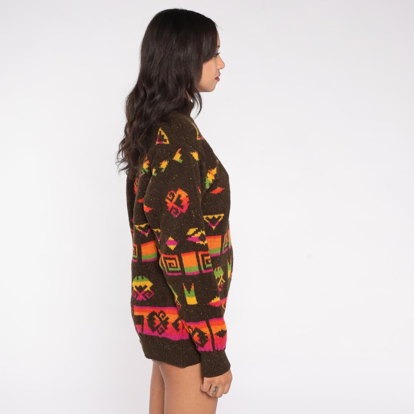 90s United Colors of Benetton Southwestern Sweater Mock Neck Wool Blend Medium M