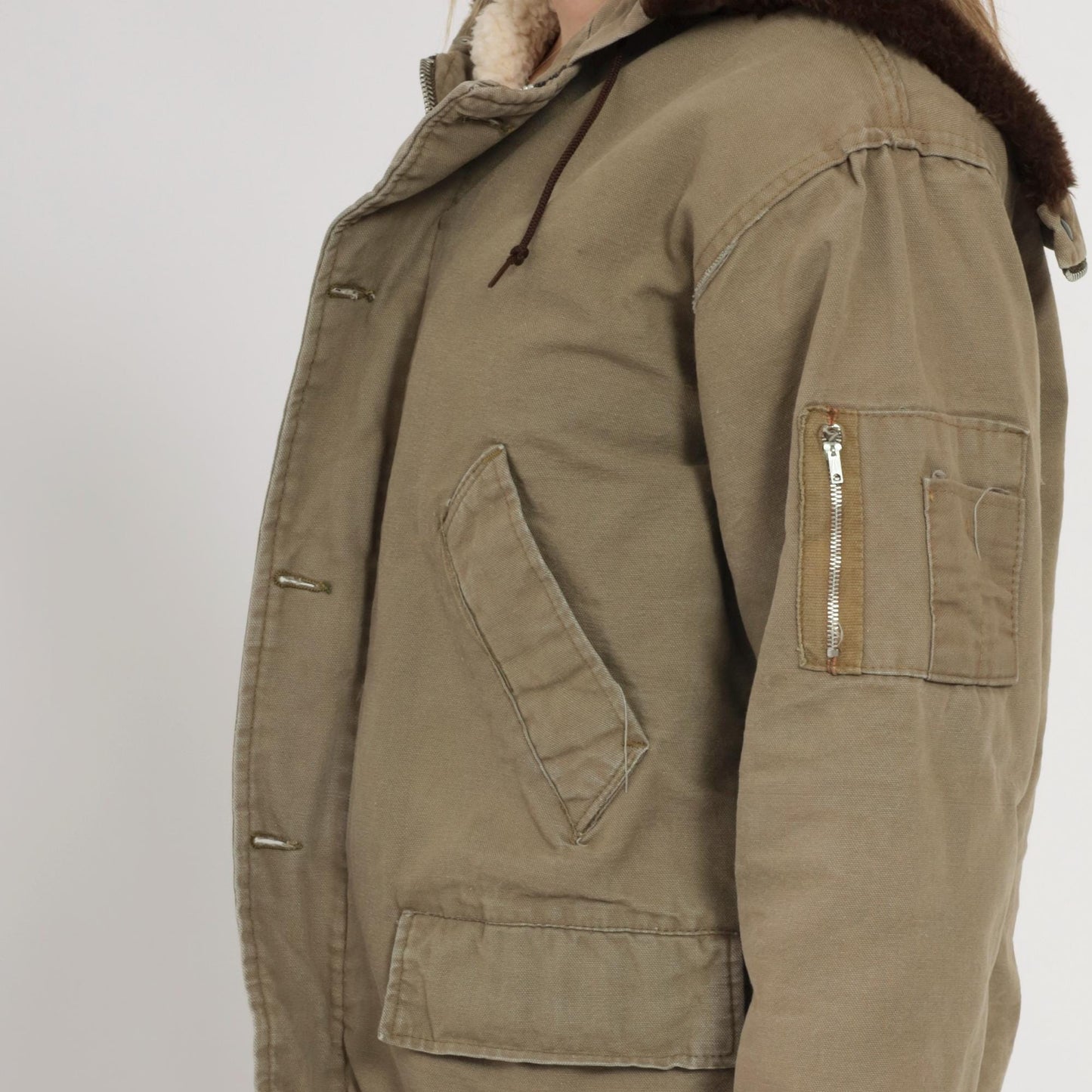 WWII B-9 Parka 1943-1945 Olive Military Cotton Sherpa Lined Hooded Jacket Medium