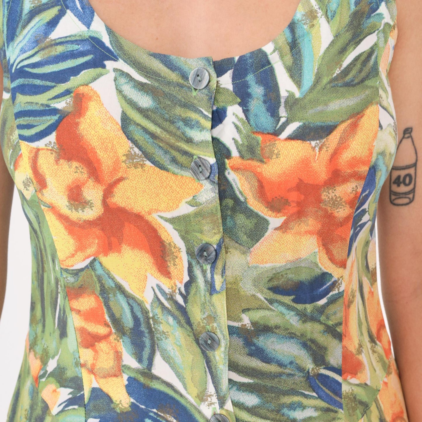 90s The Limited Tropical Floral Maxi Dress Button Front Sleeveless Medium