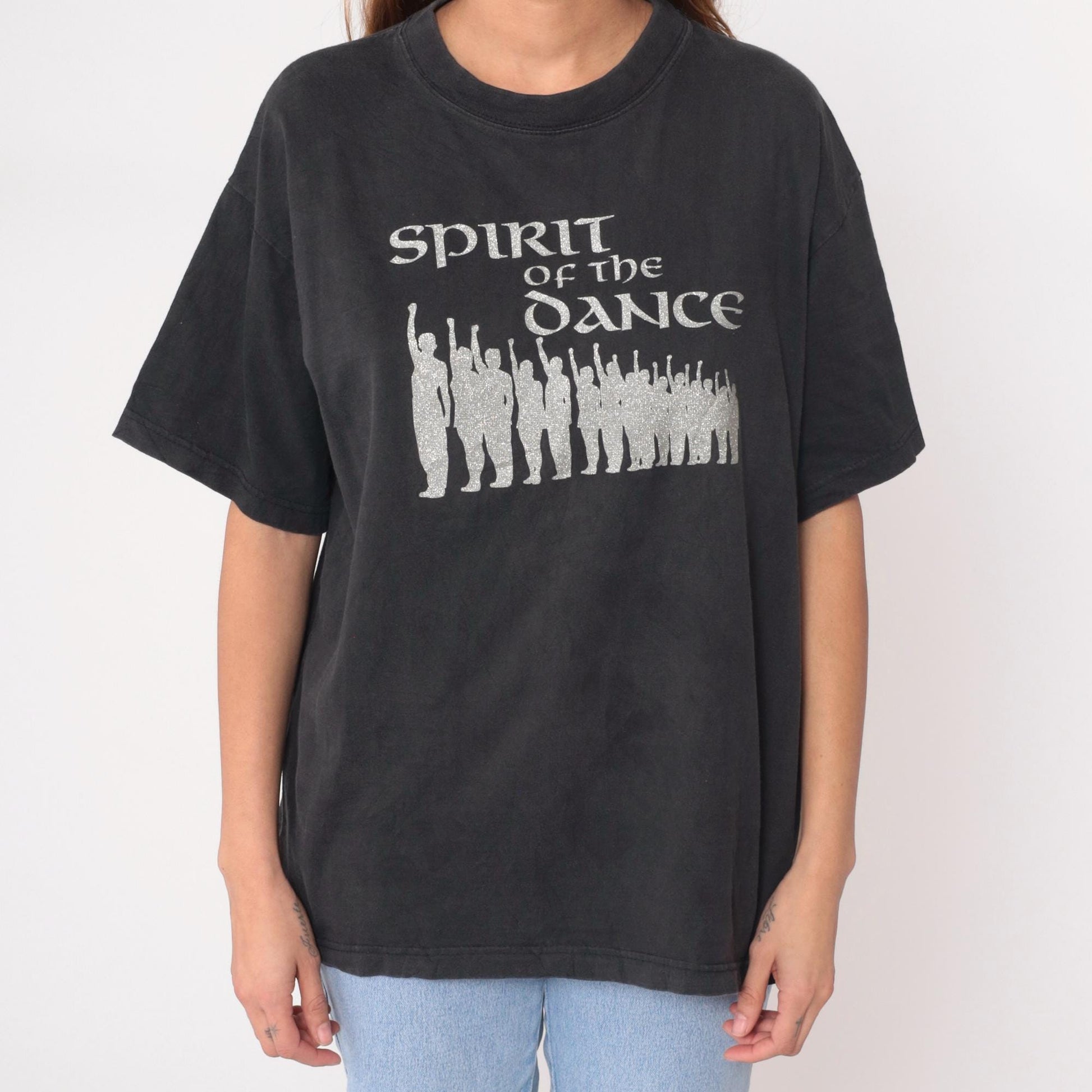 Spirit of the Dance 90s Black Cotton Graphic T-Shirt Dancer Crew Neck Large L