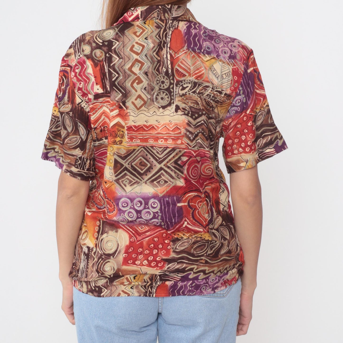 90s Sag Harbor Abstract Geometric Print Shirt Multicolor Collared Medium M