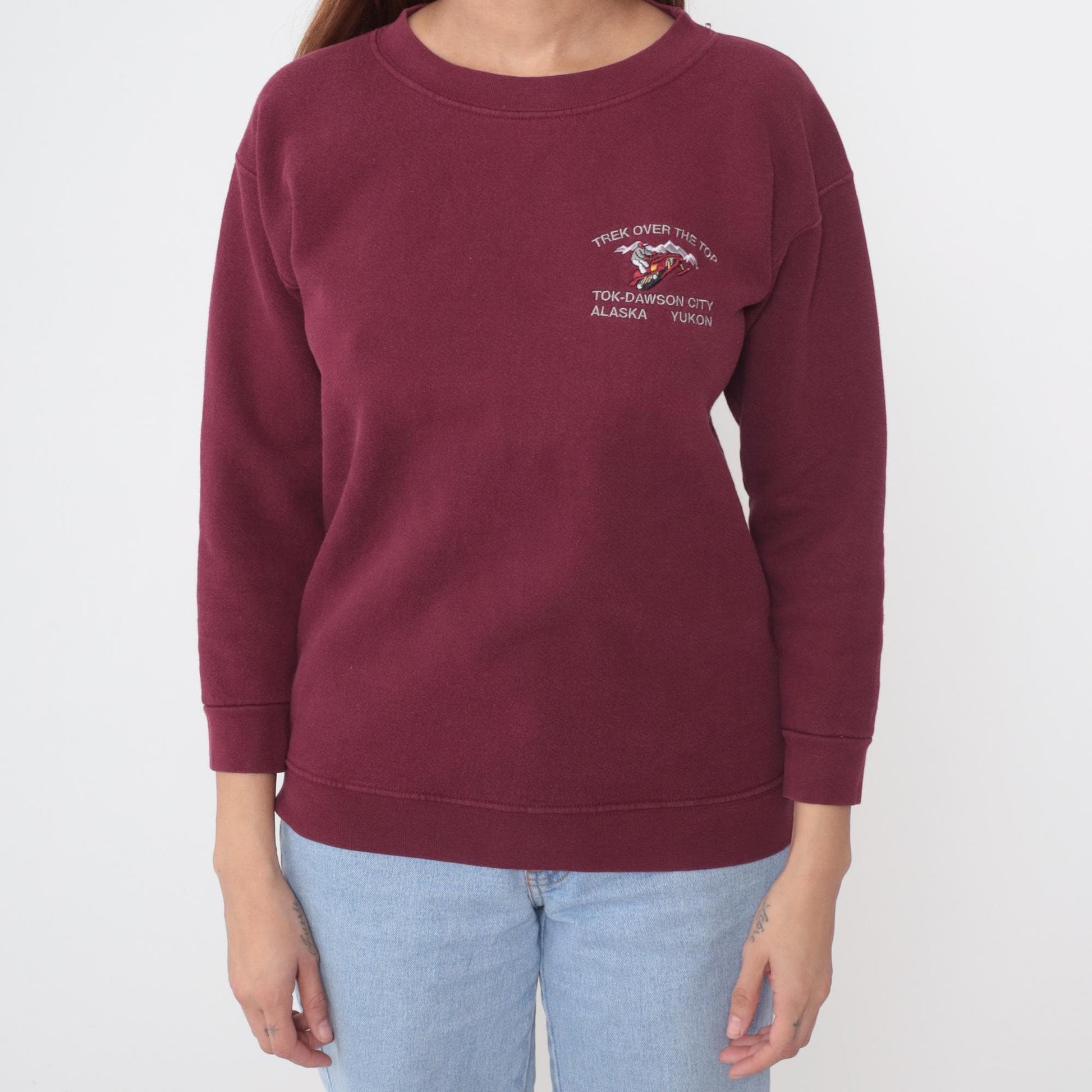 90s Burgundy Alaska Yukon Sweatshirt Trek Over The Top Dawson City Small