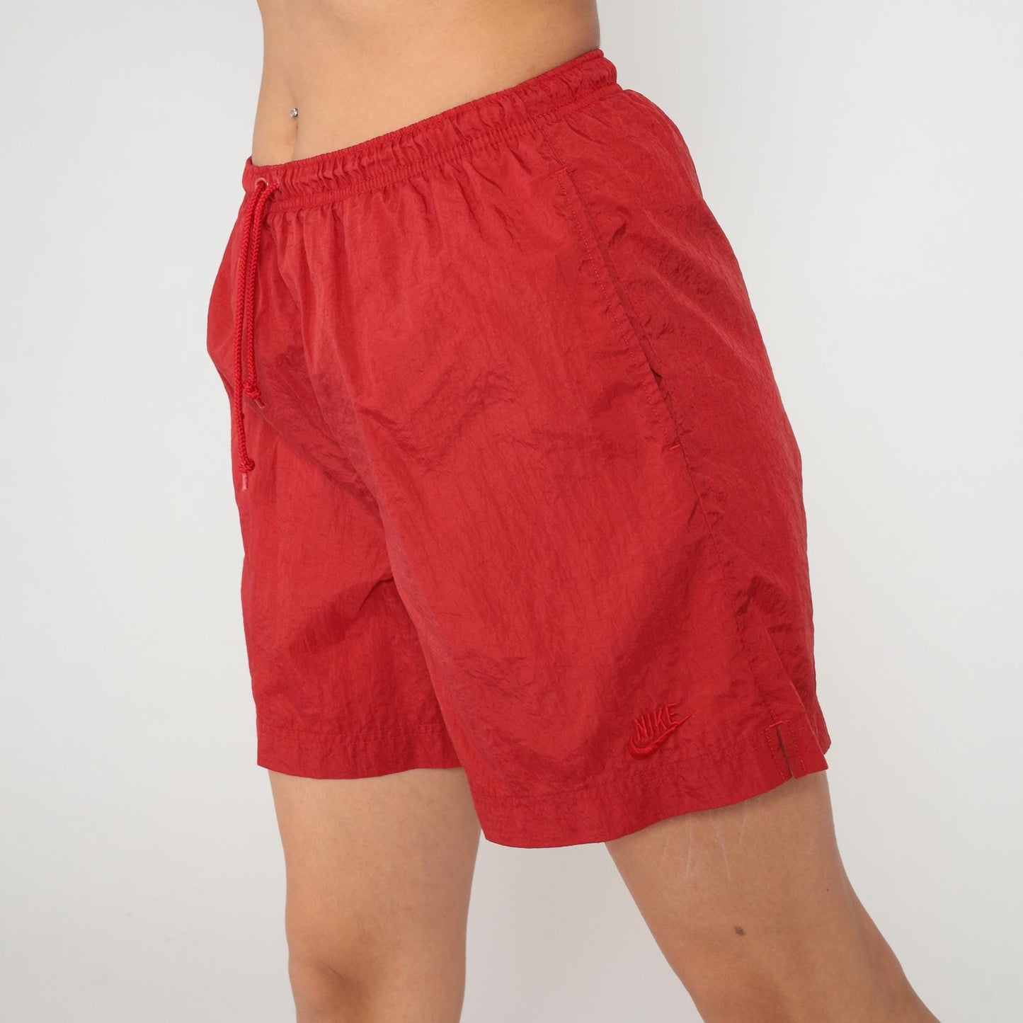 90s Nike Red Athletic Shorts Elastic Waist Swoosh Small S